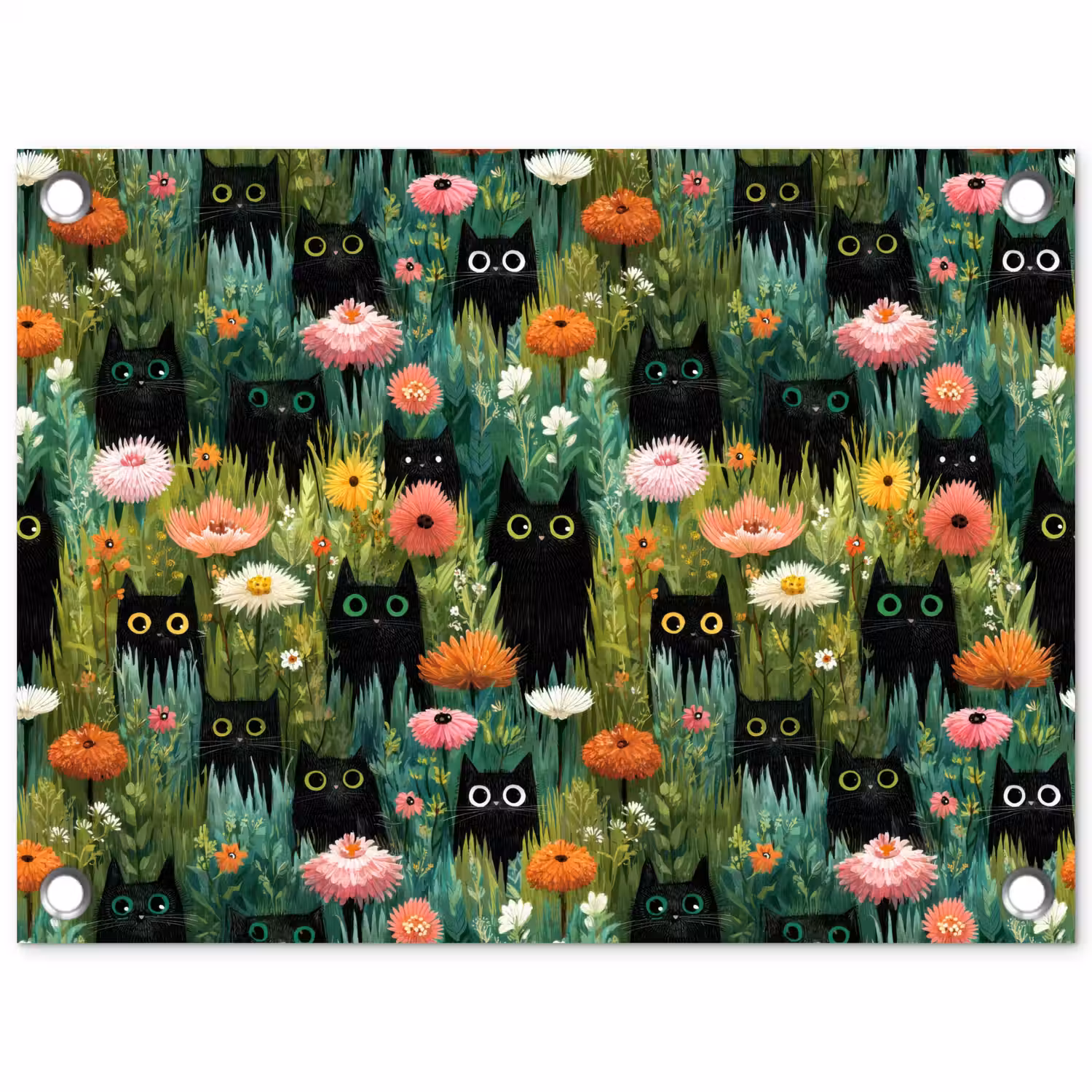 Katten - Bloemen - Kleurrijk tuinposter los doek klein 239 -3d
