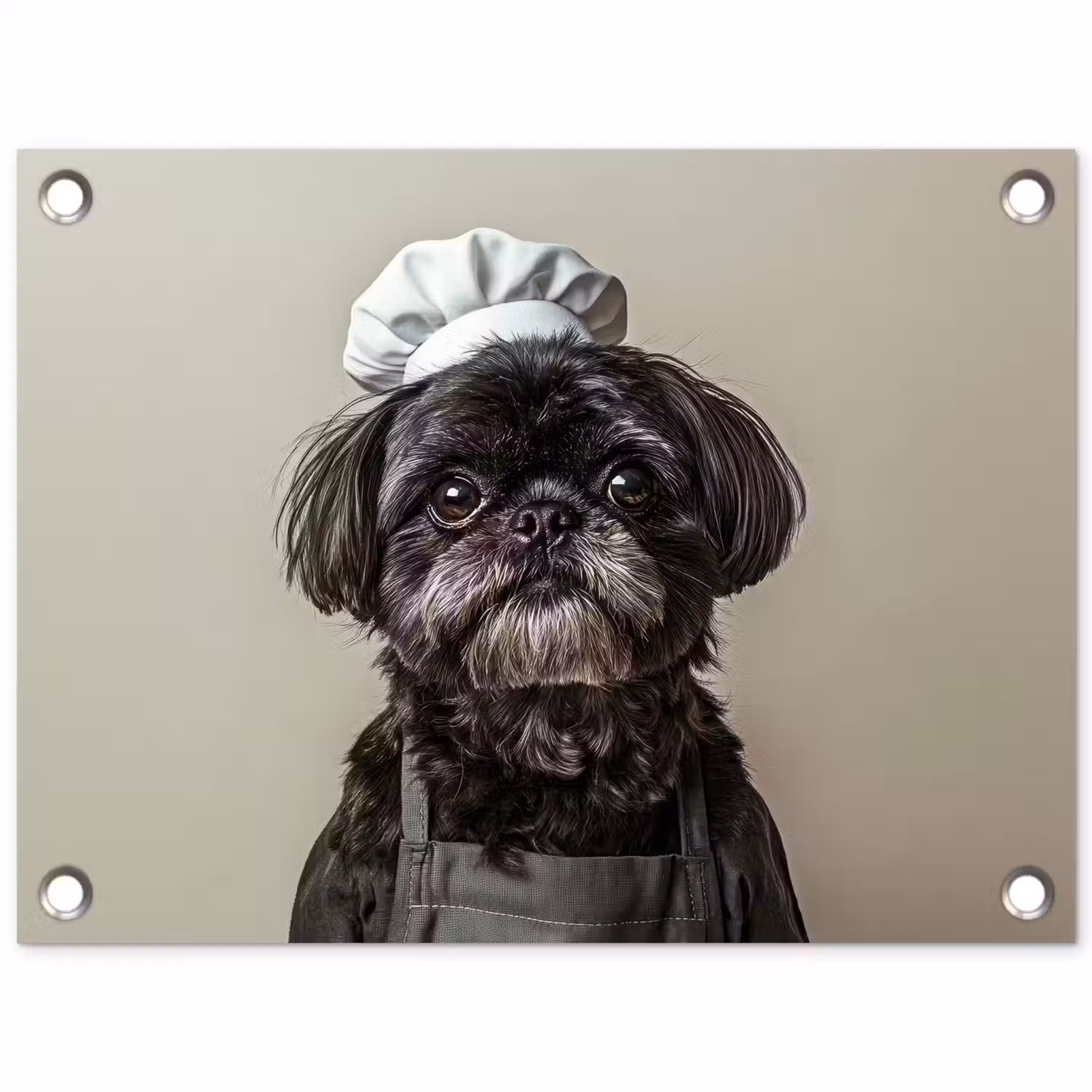 Kokskleding - Zwart - Hondje tuinposter los doek klein -3d