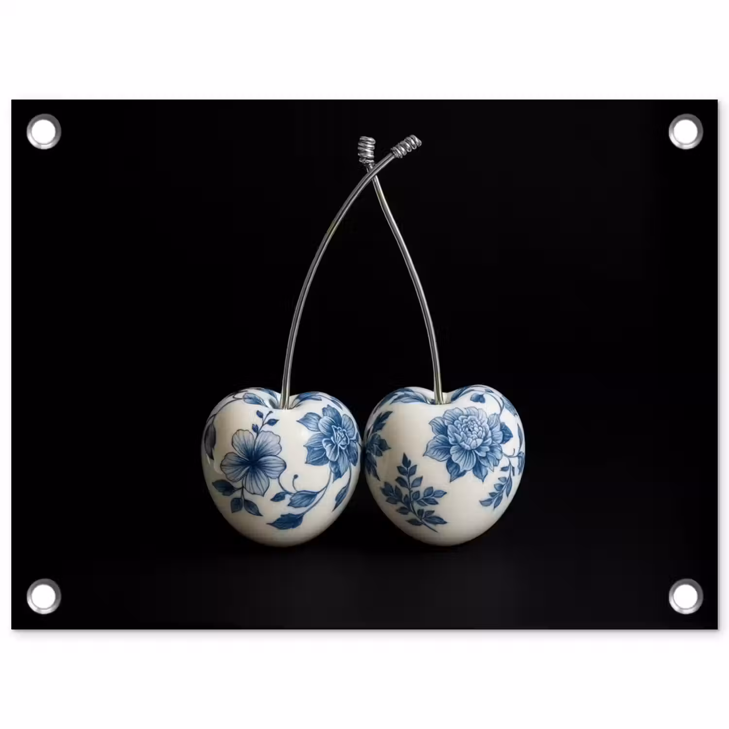 Kersen - Delfts blauw - Fruit tuinposter los doek klein -3d