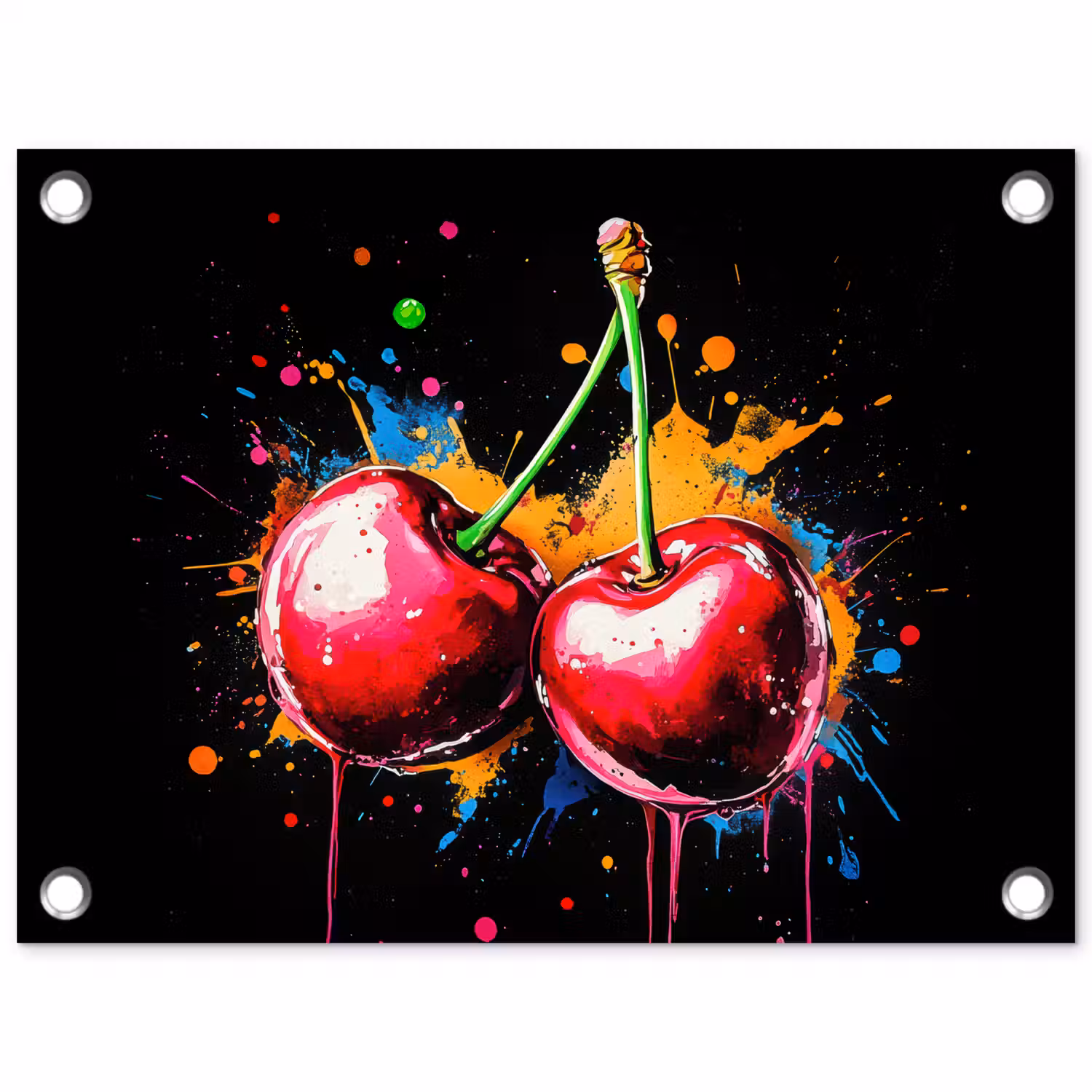 Kersen - Fruit - Graffiti - Verf - Abstract - Modern - Kleurrijk tuinposter los doek klein -3d
