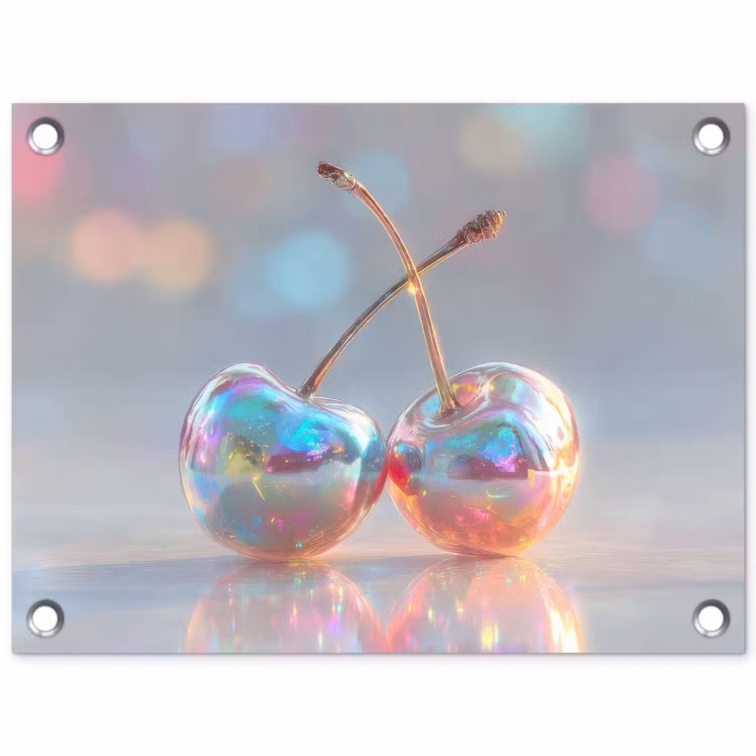 Kersen - Glanzend - Regenboogkleur tuinposter los doek klein -3d