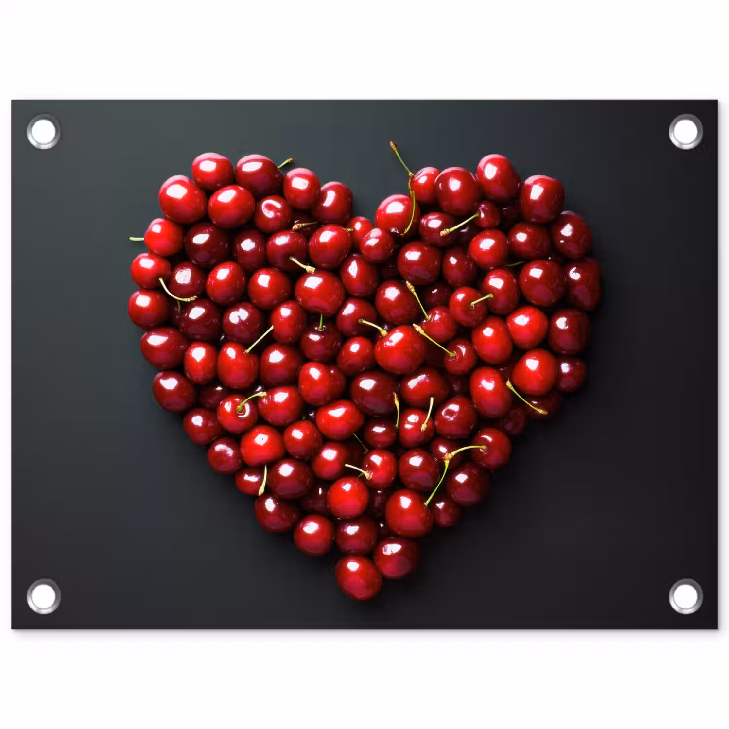 Kersen - Hart - Rood - Zwart tuinposter los doek klein -3d