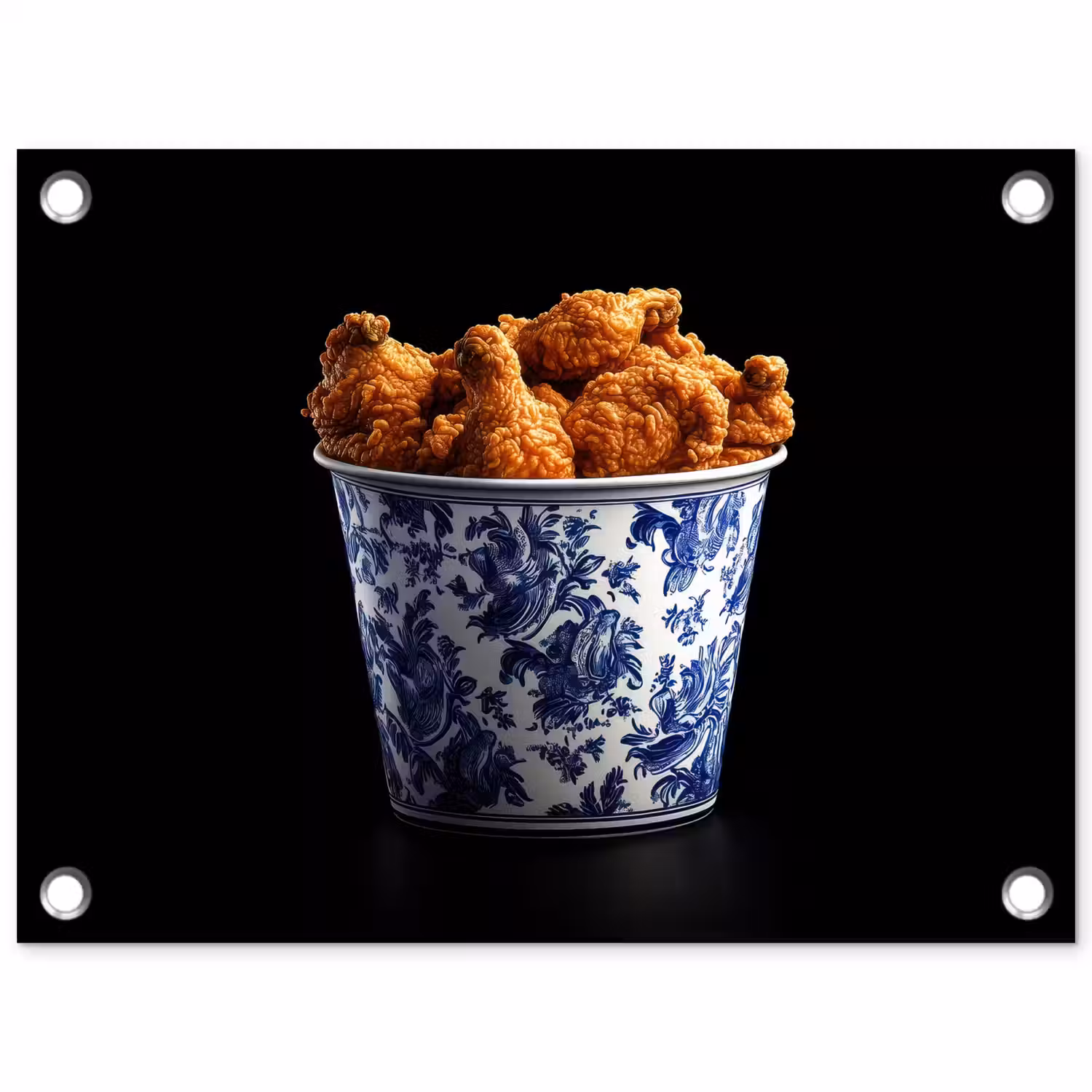 Kip - Bucket - Delfts blauw - Lekker tuinposter los doek klein -3d