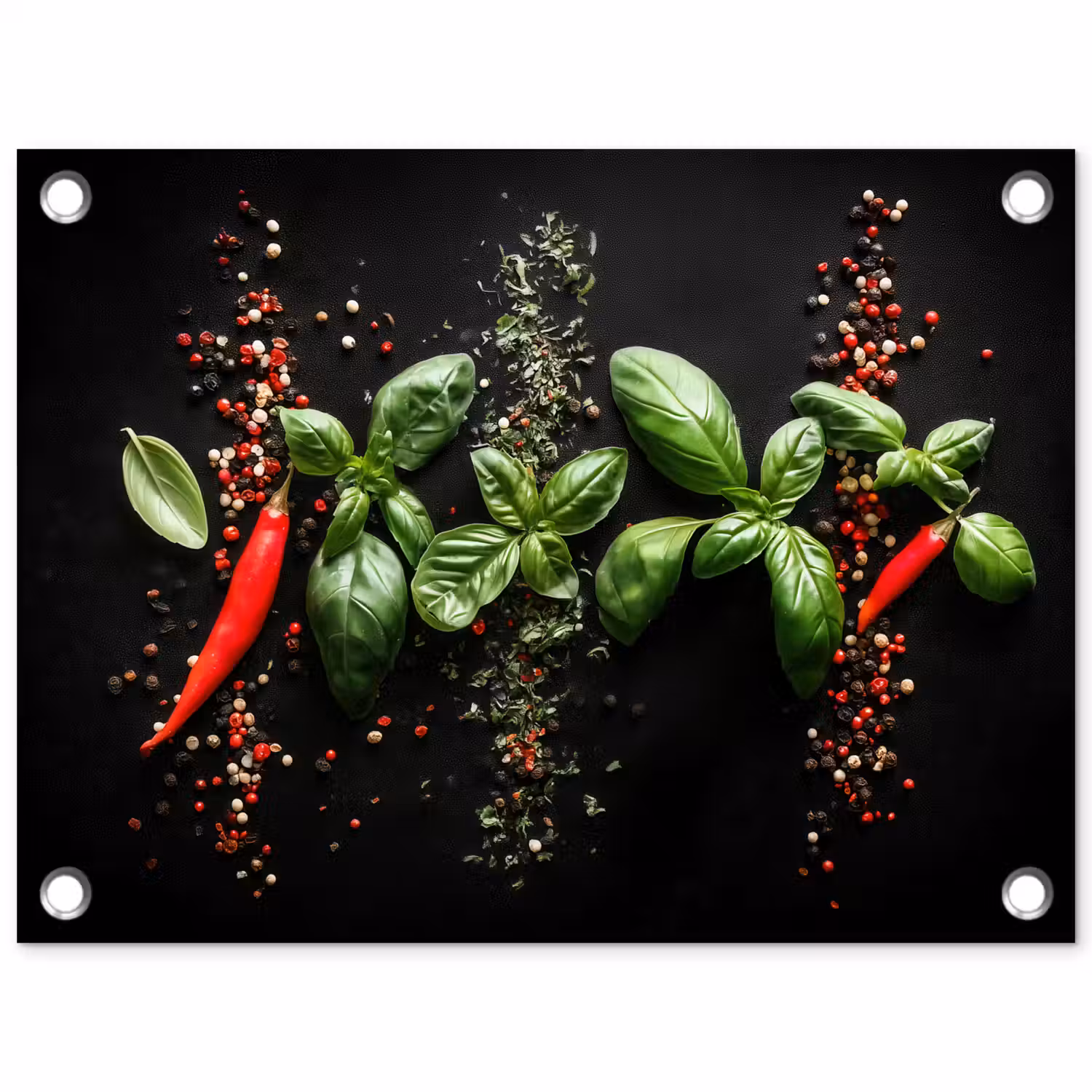 Chilipepers - Basilicum - Blaadjes - Rood tuinposter los doek klein -3d