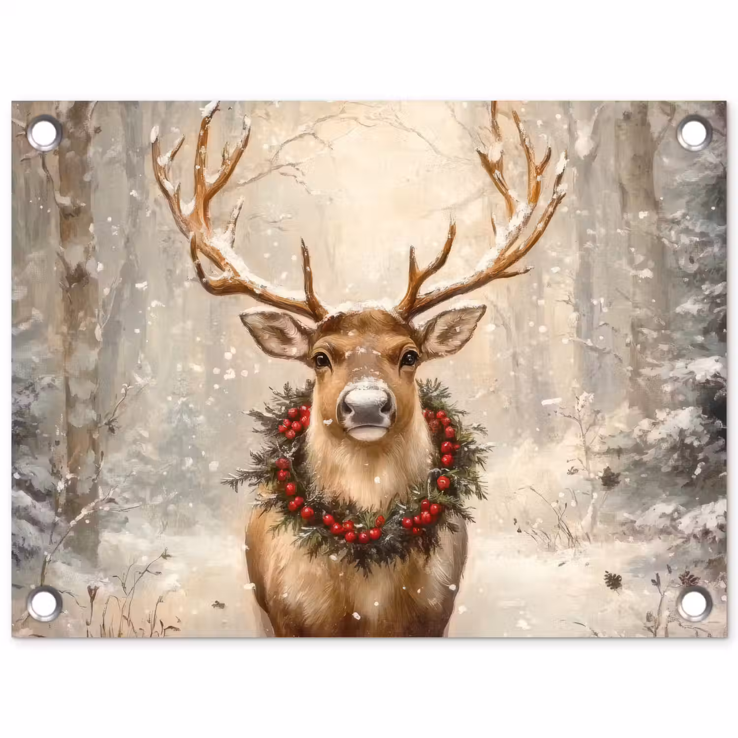 Kerst - Rendier - Winter - Krans tuinposter los doek klein -3d