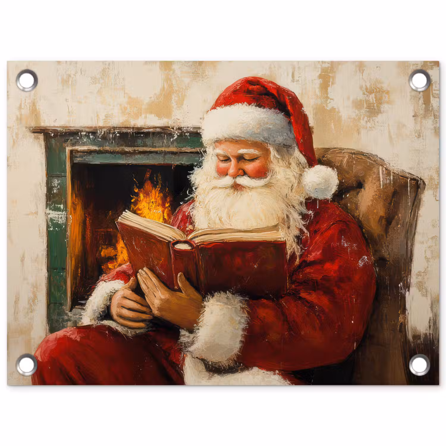 Kerst - Kerstman - Winter - Open Haard tuinposter los doek klein -3d