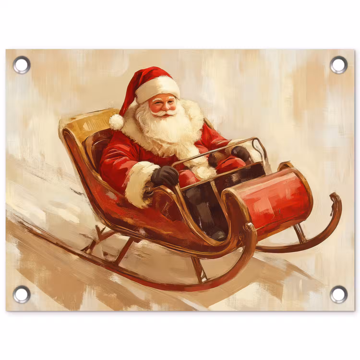 Kerst - Slee - Kerstman tuinposter los doek klein -3d