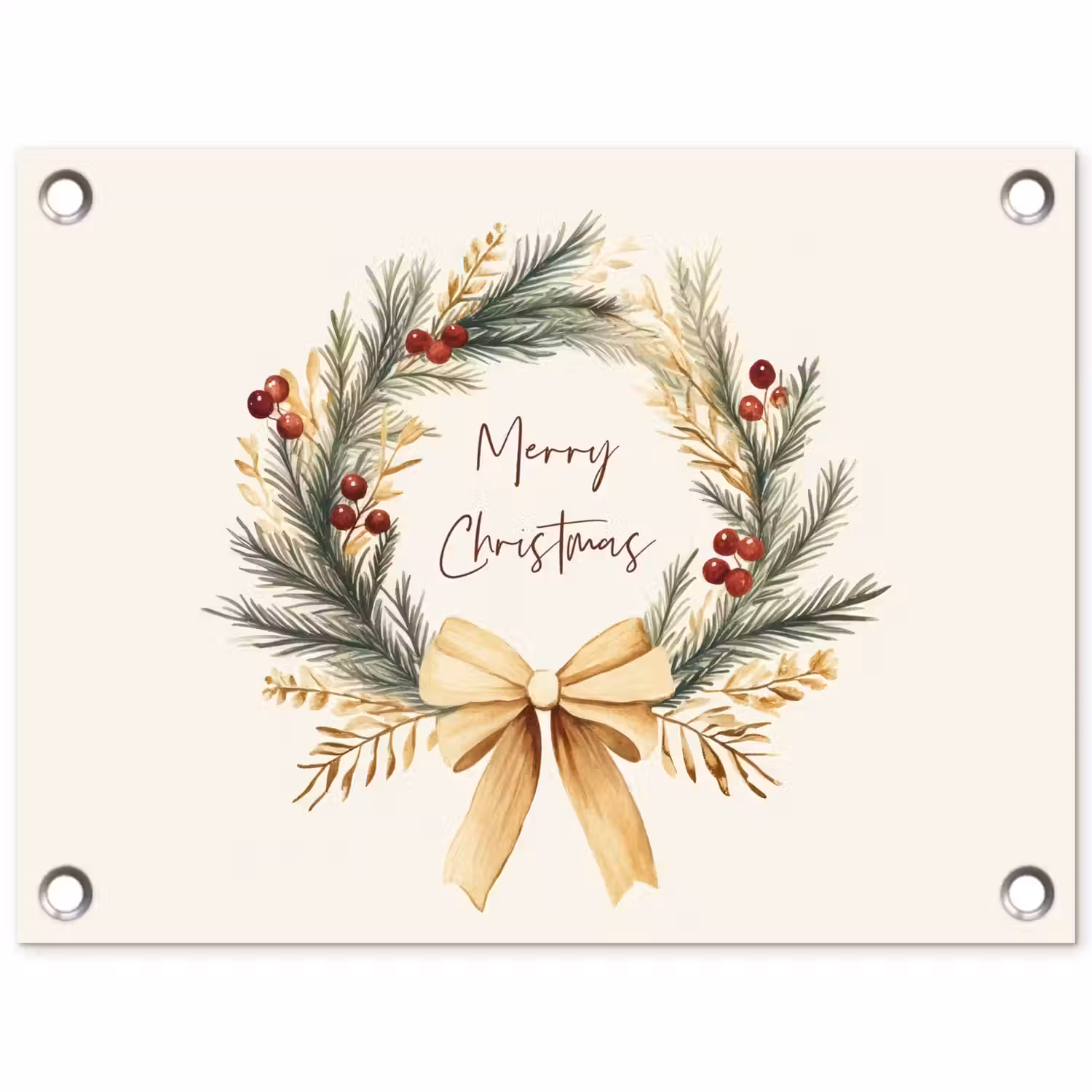 Kerstkrans - Kerst - Goud - Beige tuinposter los doek klein -3d