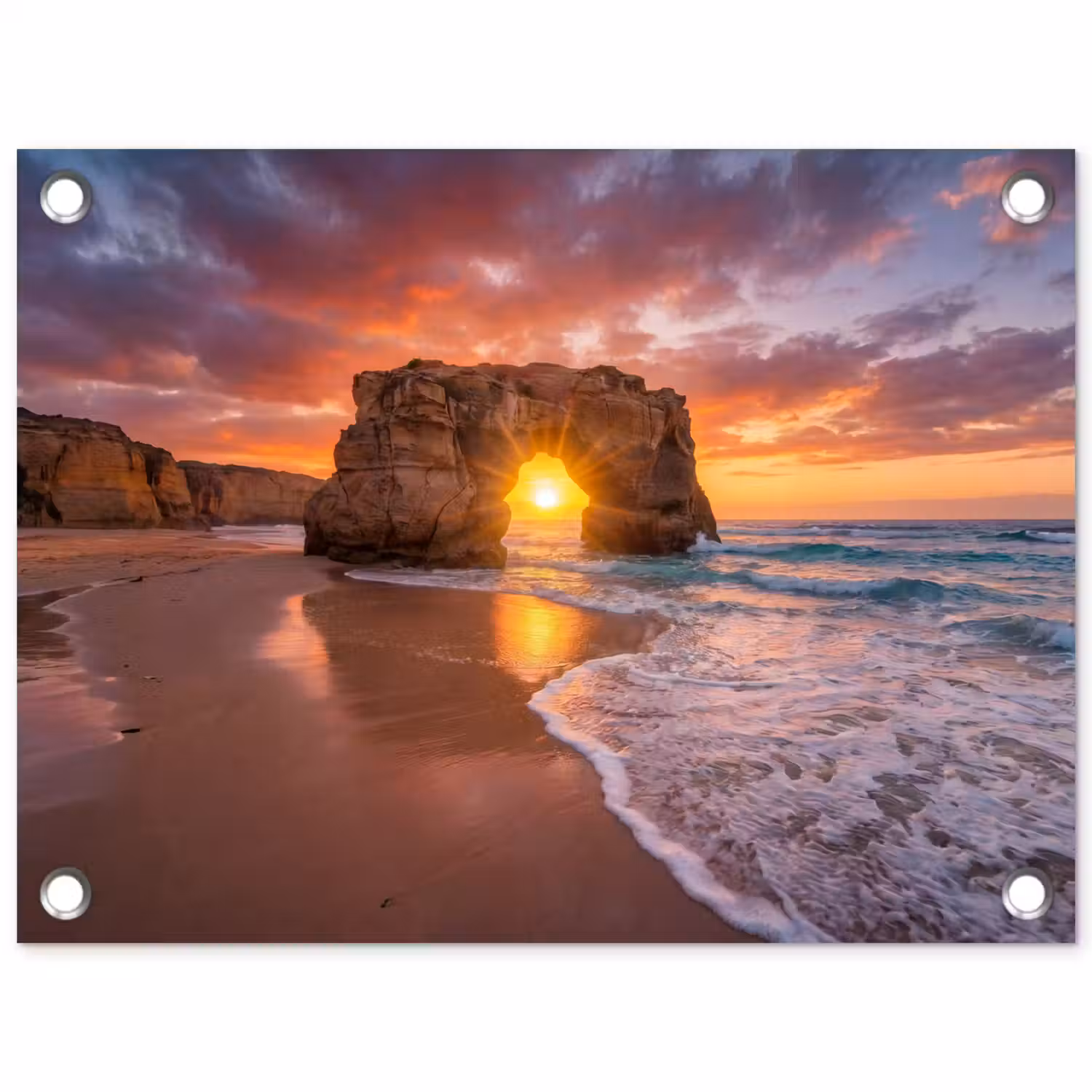 Kust - Rots - Zonsondergang - Zee - Natuur tuinposter los doek klein -3d