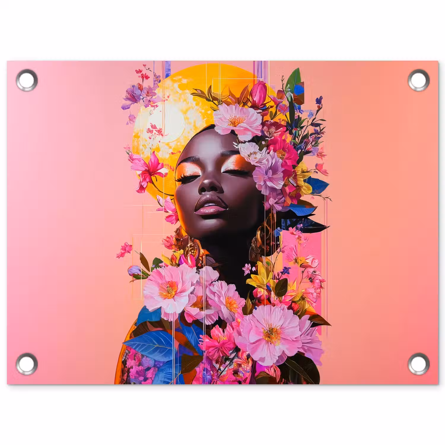Kleurrijk - Bloemen - Vrouw - Zon tuinposter los doek klein -3d