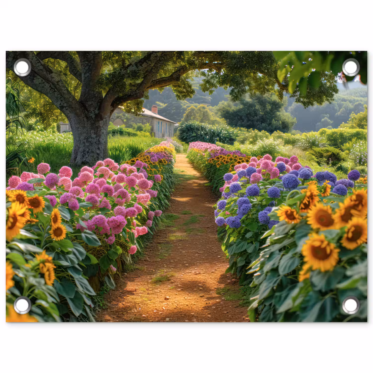 Kleurrijk Tuinpad tuinposter los doek klein -3d