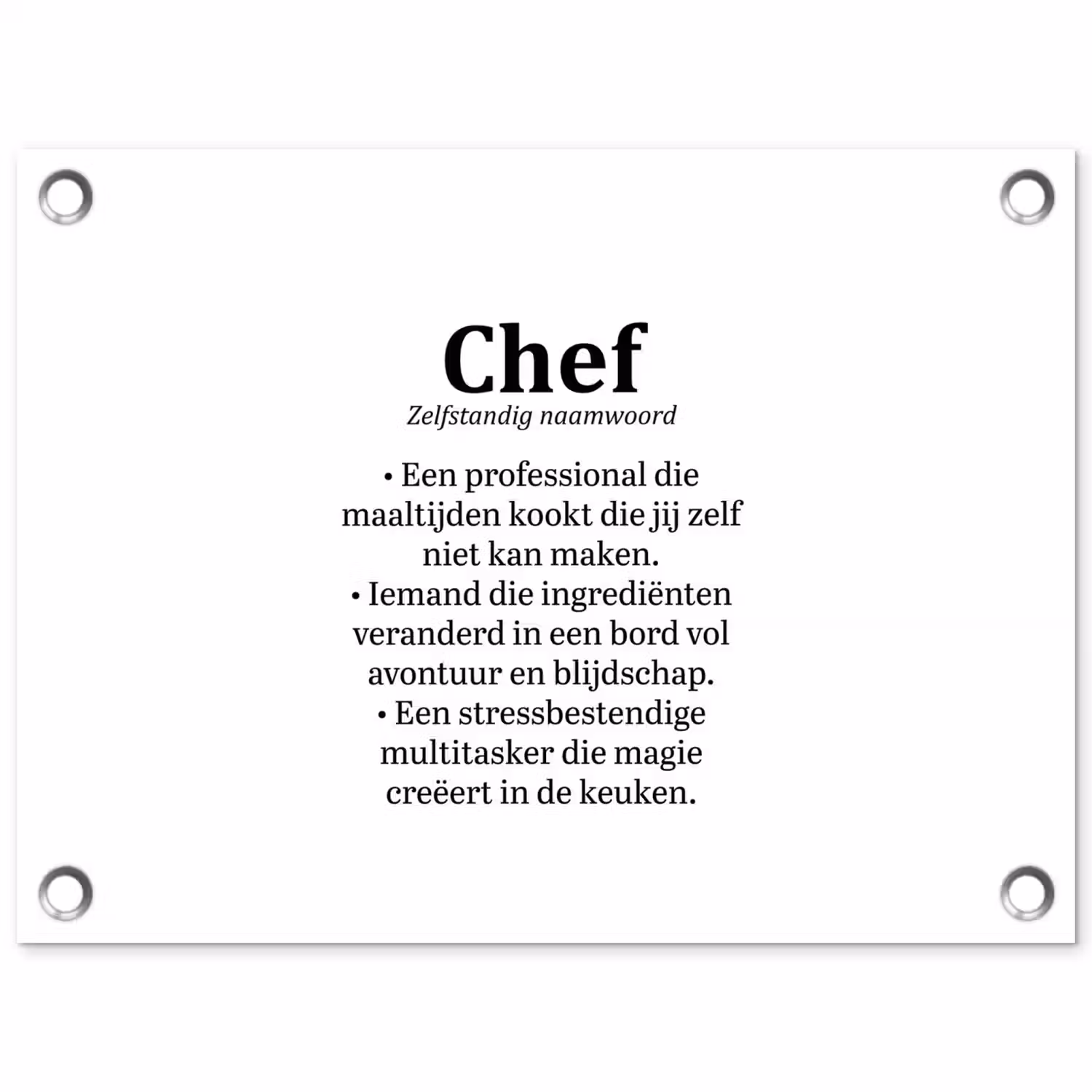 Kok - Definitie - Chef - Koken - Keuken - Spreuken - Woordenboek tuinposter los doek klein -3d