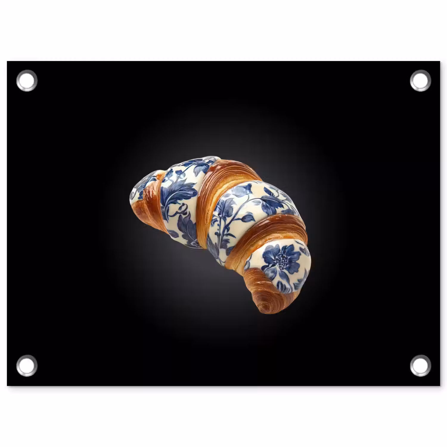 Croissant - Bloemenpatroon - Delftsblauw tuinposter los doek klein -3d