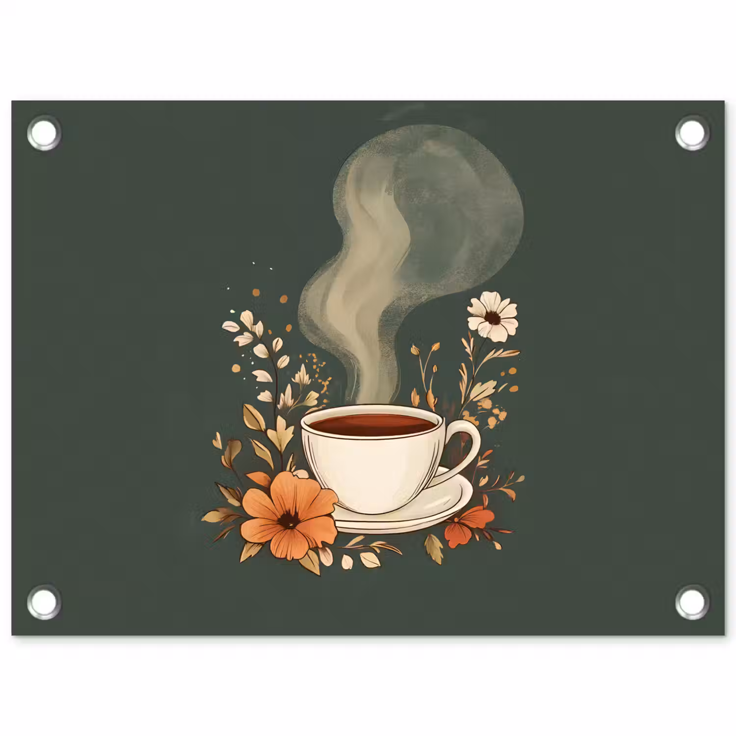 Kop - Bloemen - Groen - Koffie tuinposter los doek klein -3d