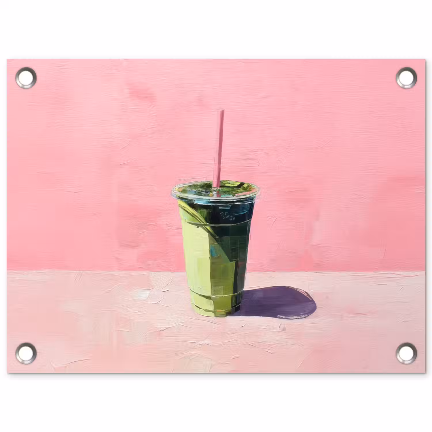 Beker - Rietje - Minimalistisch - Groen tuinposter los doek klein -3d