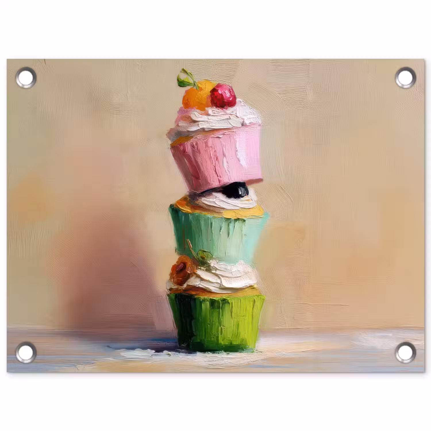 Cupcakes - Gestapeld - Kleurrijk - Fruit tuinposter los doek klein -3d