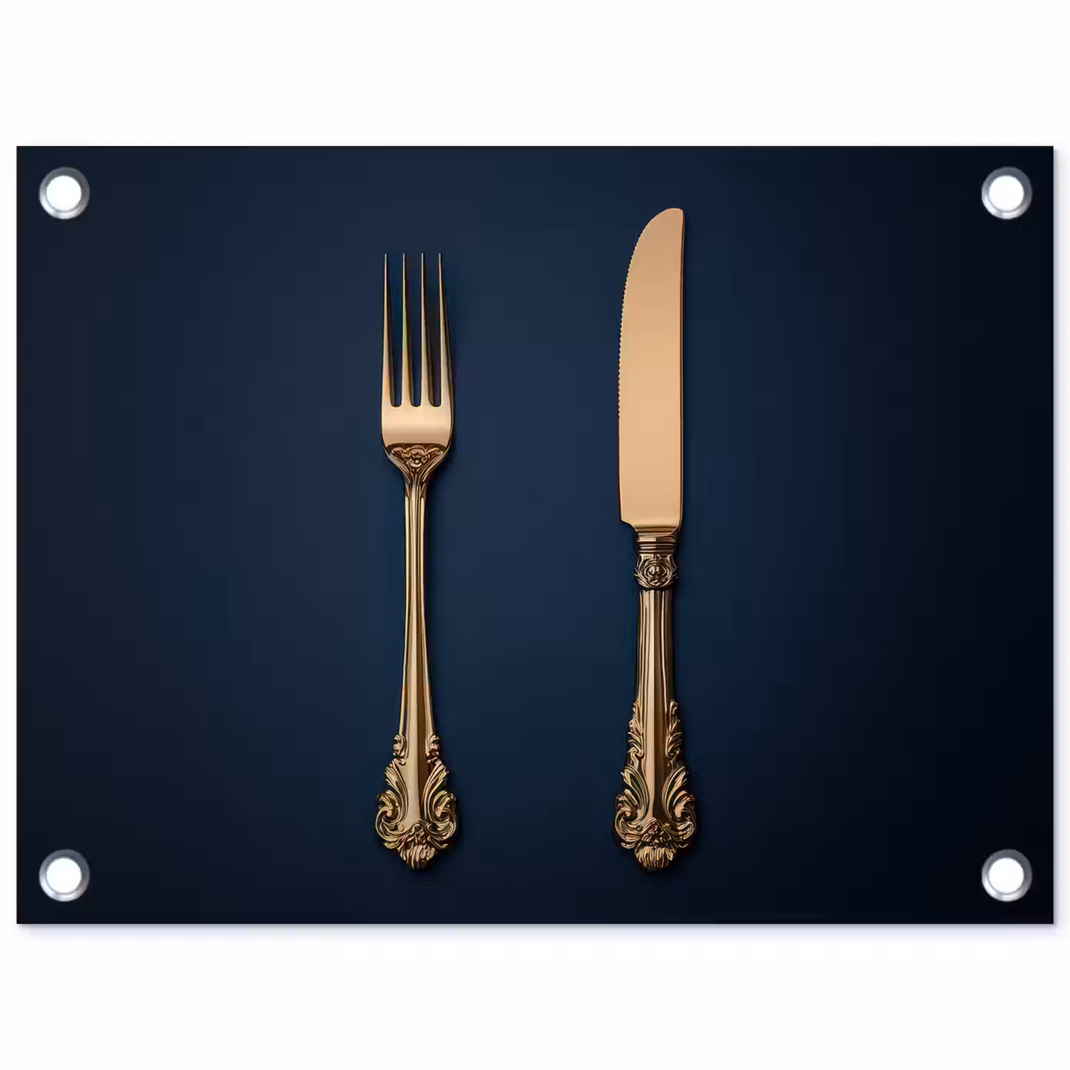 Bestek - Donkerblauw - Goud tuinposter los doek klein -3d