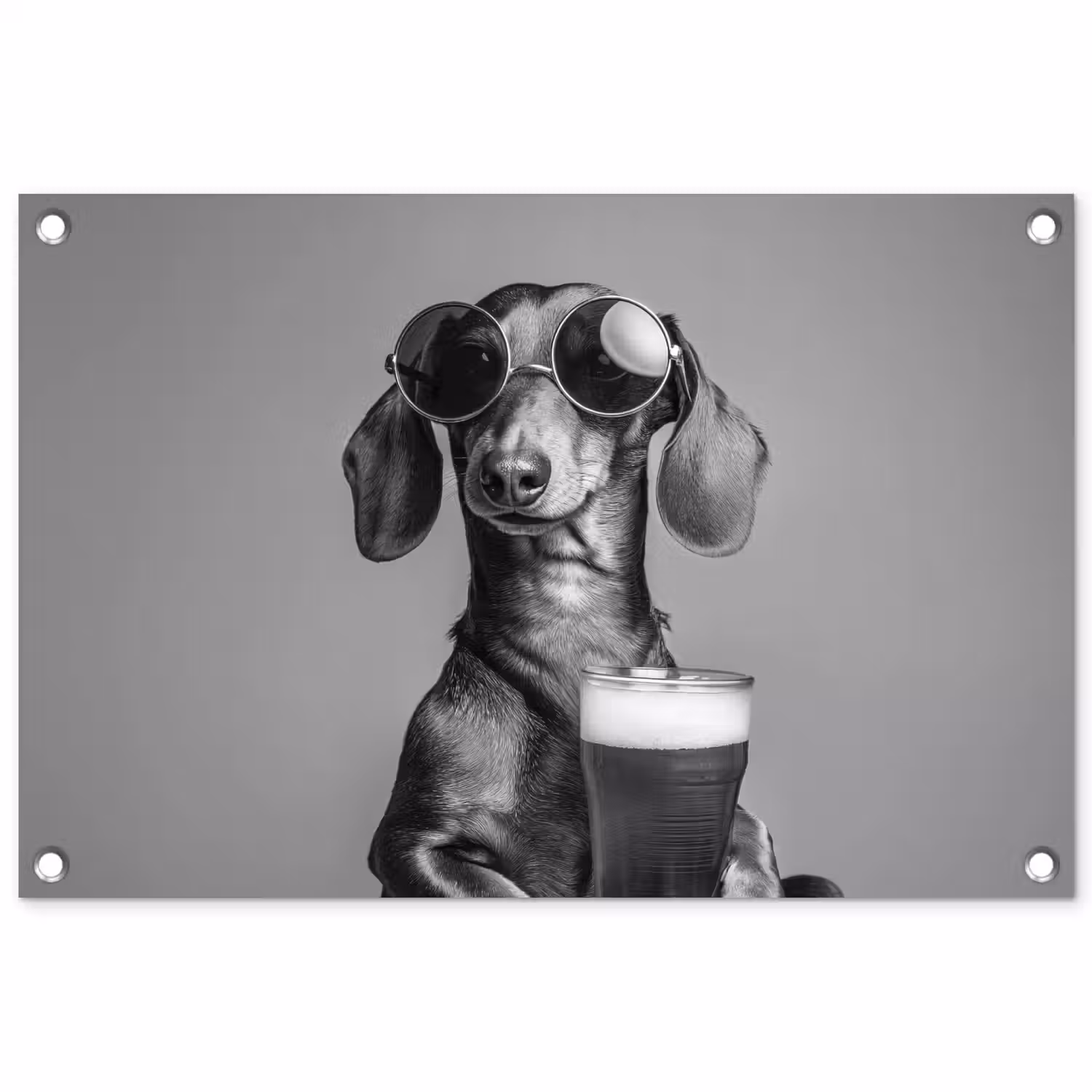 Teckel - Bier - Glas - Bril tuinposter los doek klein -3d