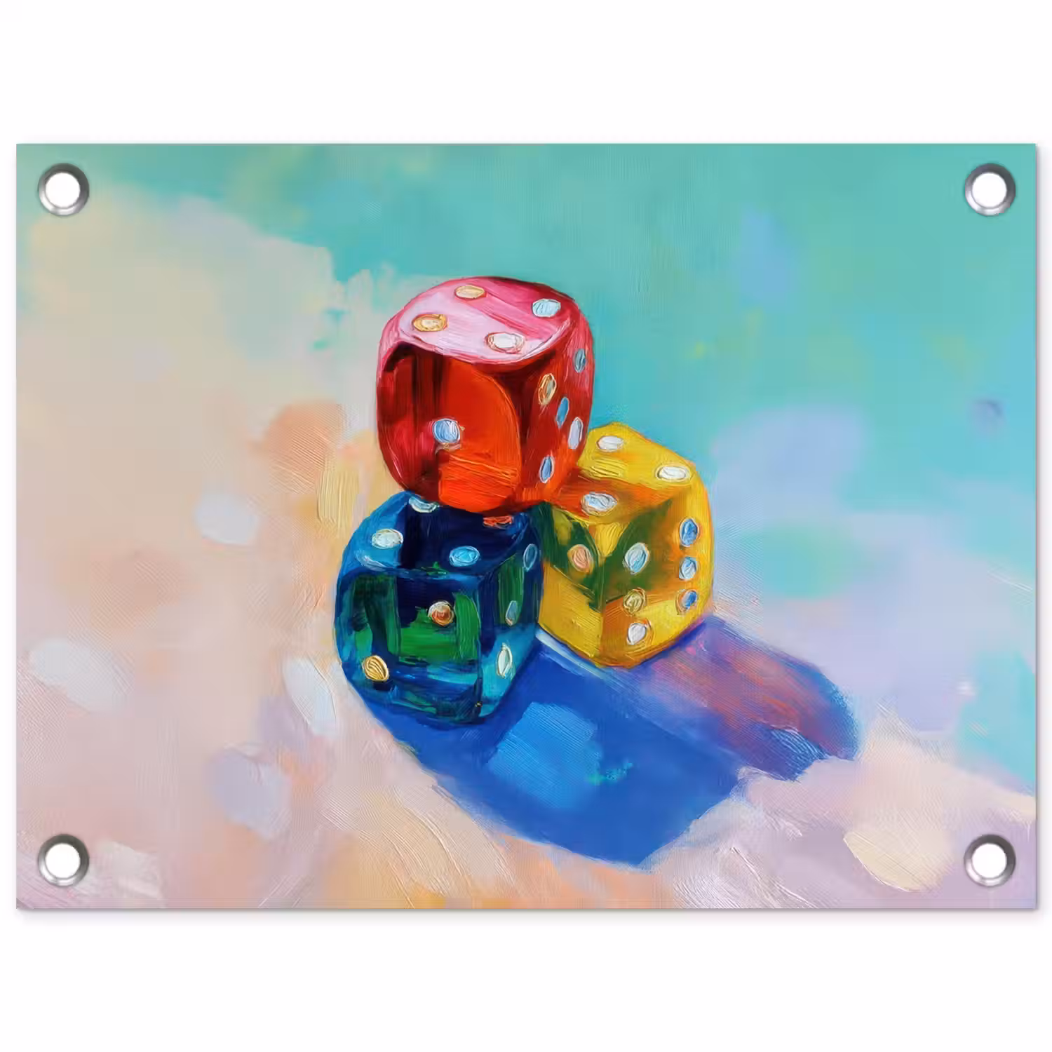 Dobbelstenen - Kleurrijk - Getallen - Stipjes tuinposter los doek klein -3d