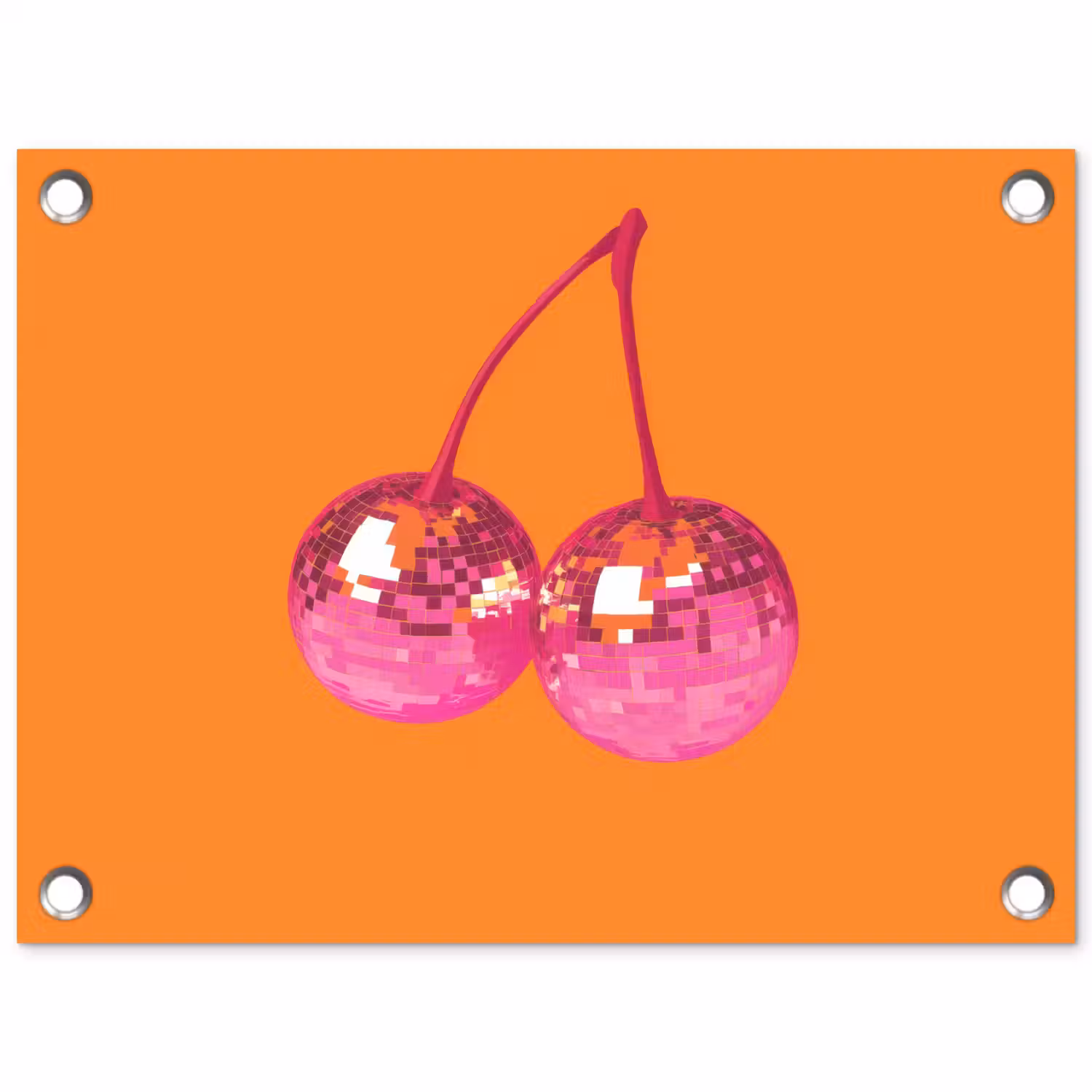 Discoballen - Kers - Spiegels - Roze tuinposter los doek klein -3d