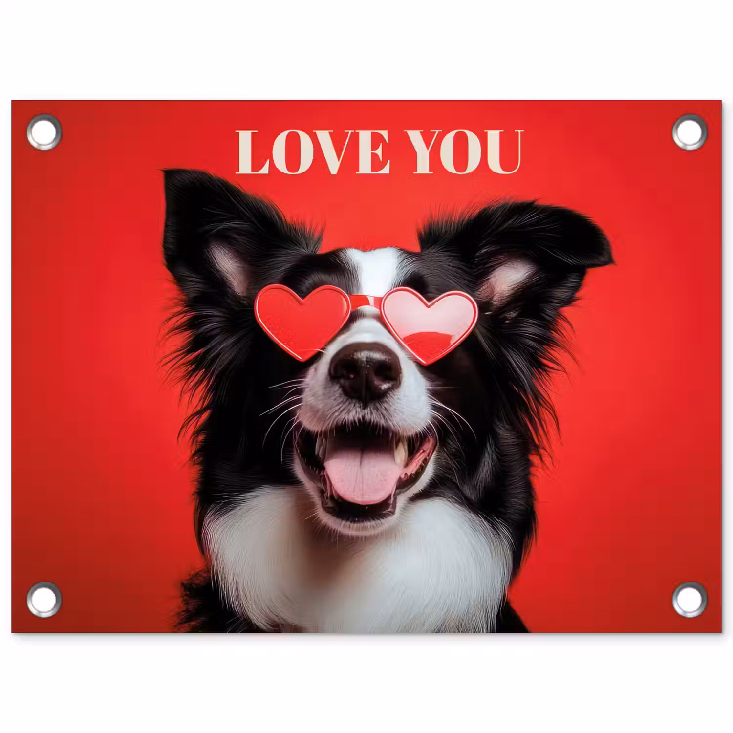 Hond - Hartjesbril - Loveyou - Rood tuinposter los doek klein -3d