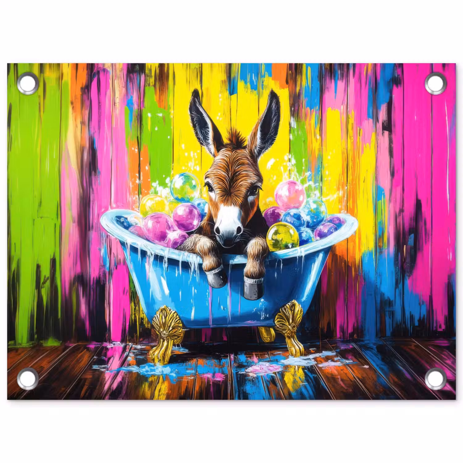 Ezel - Badkuip - Roze - Schuim tuinposter los doek klein -3d