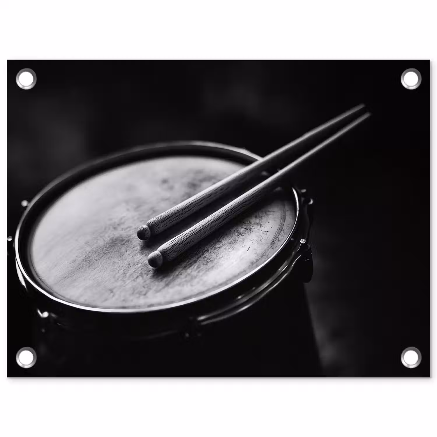 Trommel - Close-up - Drumstokken - Zwart tuinposter los doek klein -3d