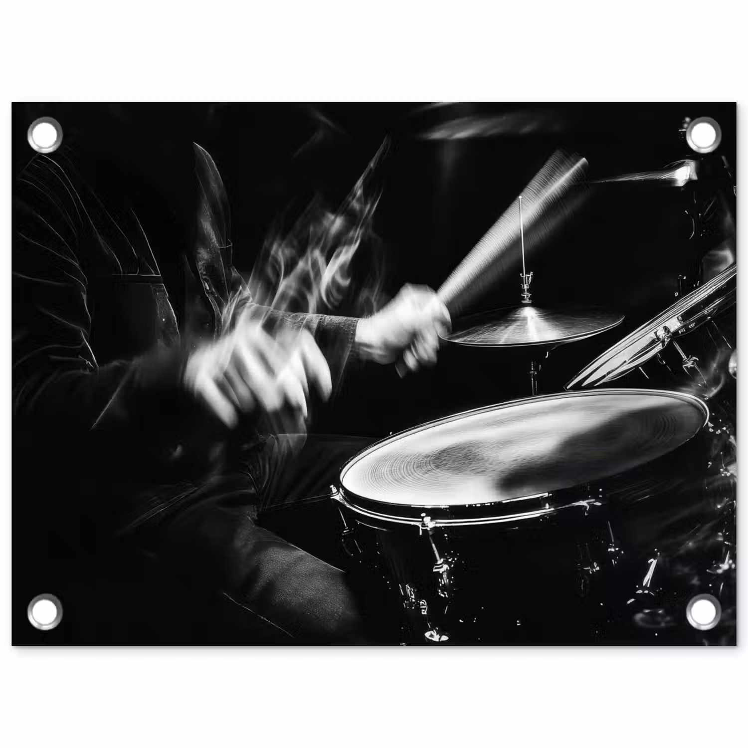 Drummer - Zwart - Drumstel tuinposter los doek klein -3d