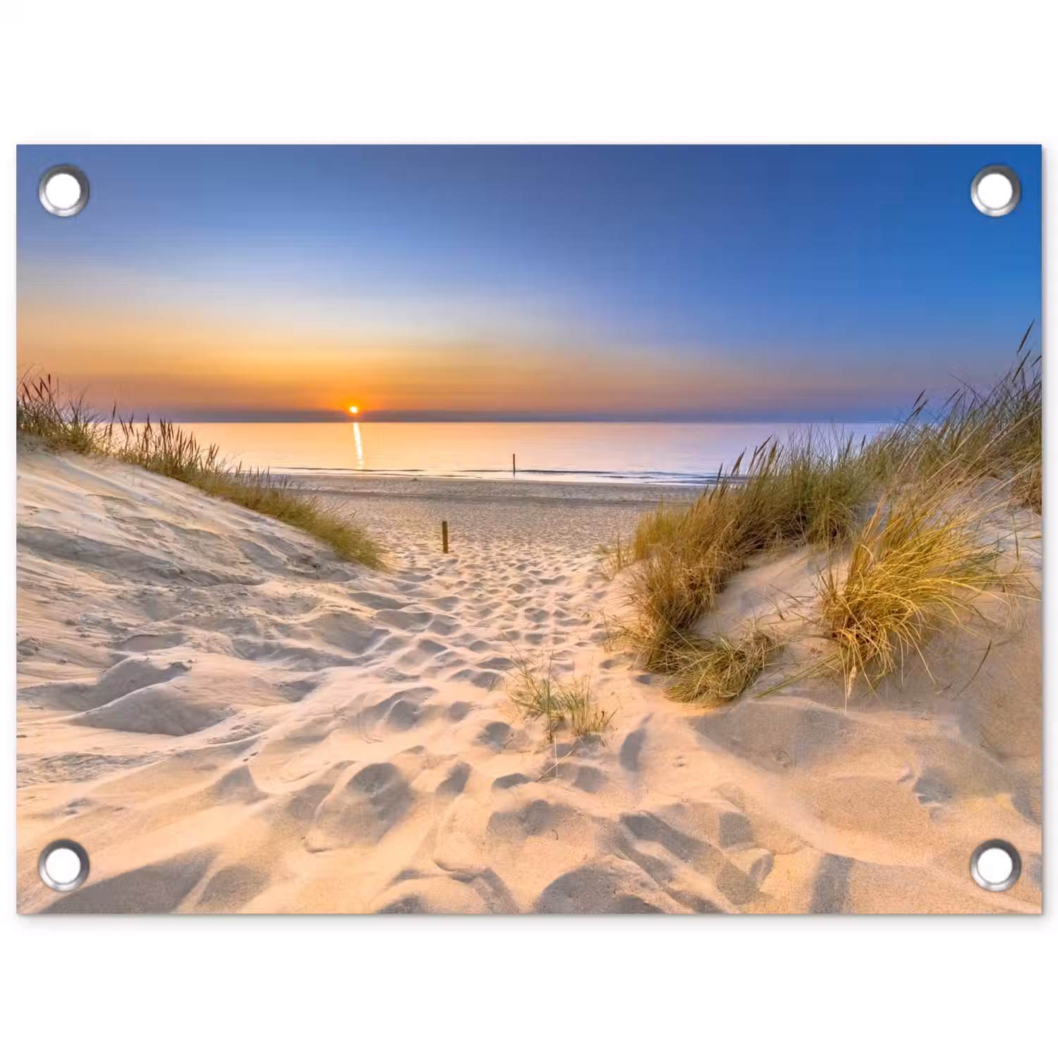Duin - Zonsondergang - Horizon - Strand - Gras tuinposter los doek klein -3d