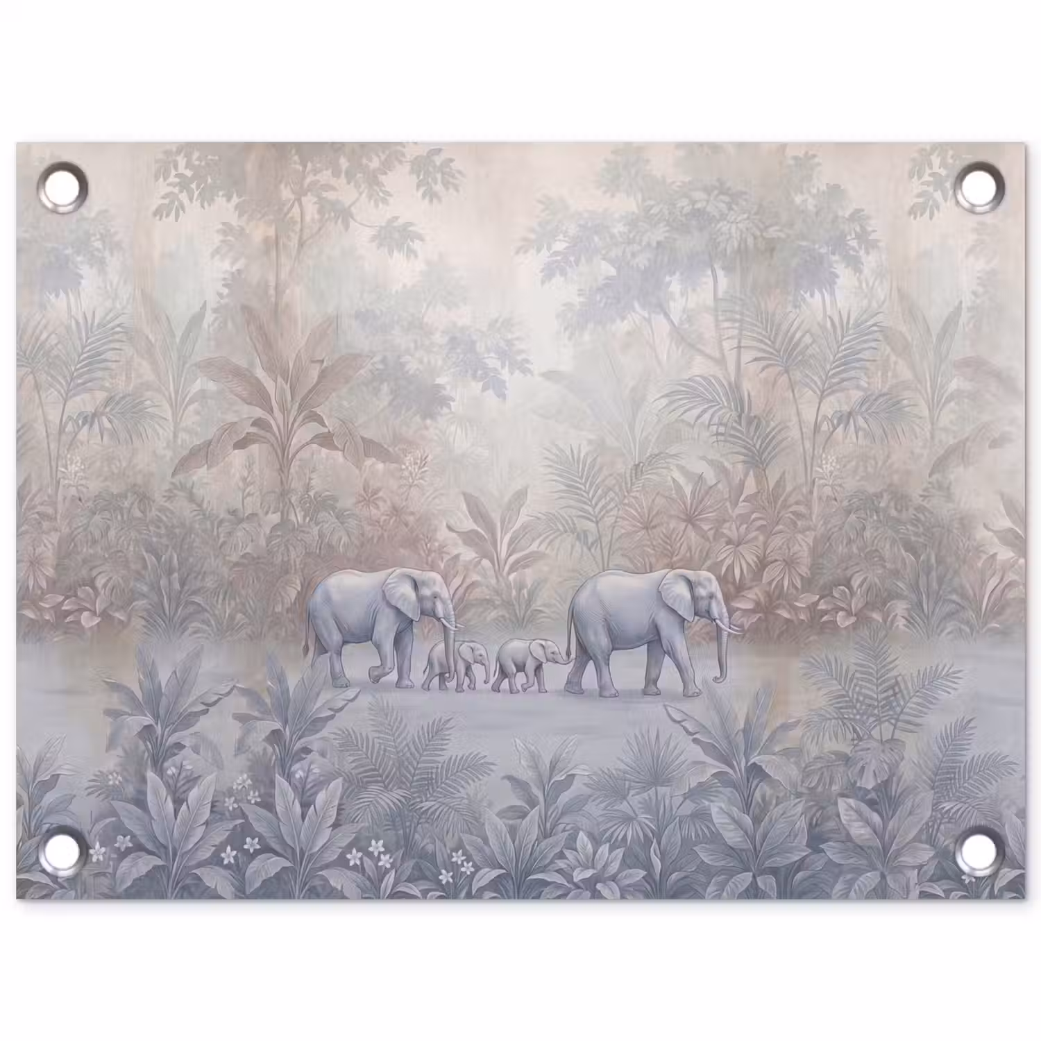Olifant - Familie - Jungle - Illustratie - Grijs tuinposter los doek klein -3d