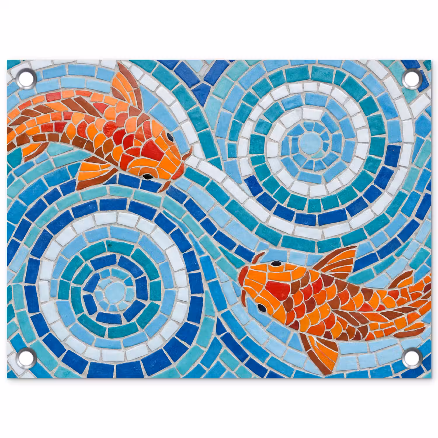 Vis - Mozaïek - Water - Decoratief - Blauw tuinposter los doek klein -3d