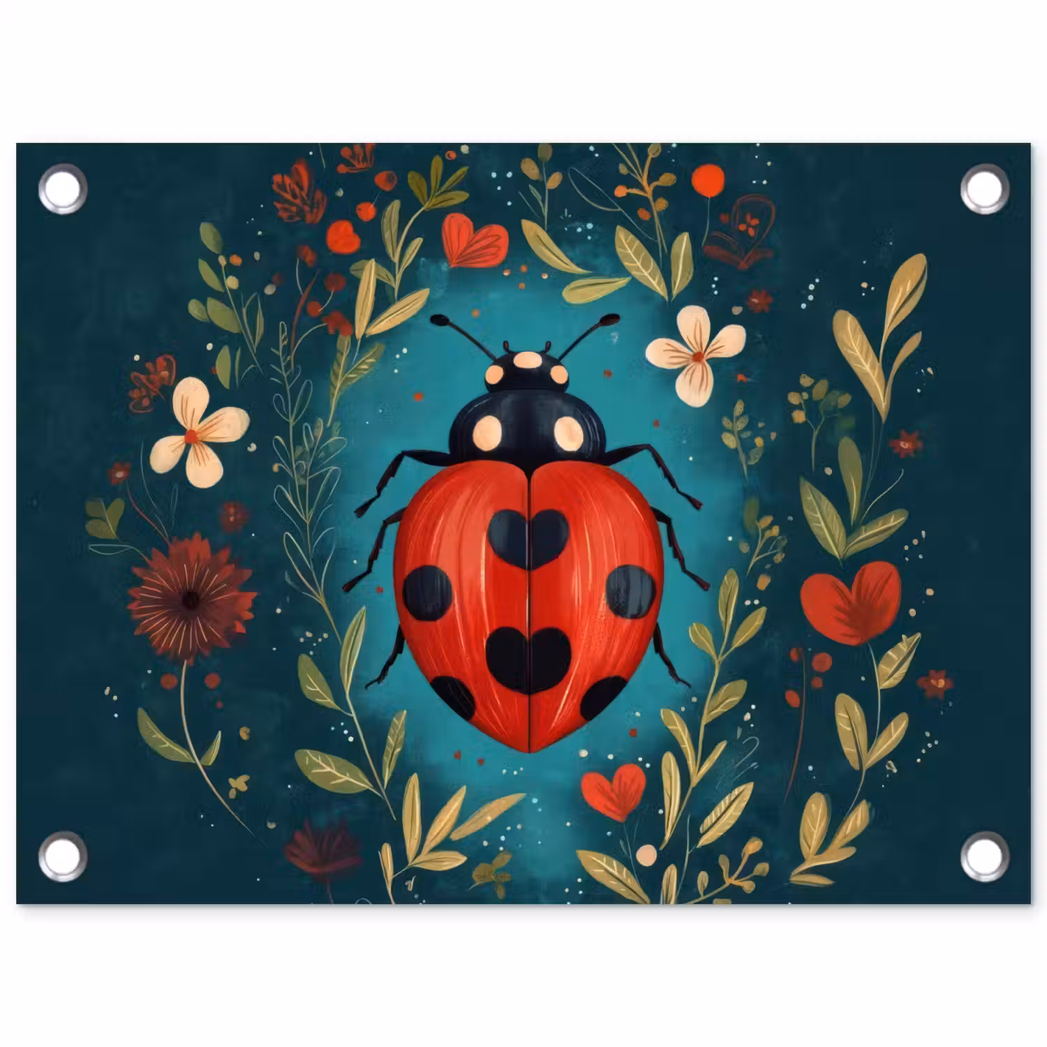Bloemen - Lieveheersbeestje - Hartje - Rood tuinposter los doek klein -3d