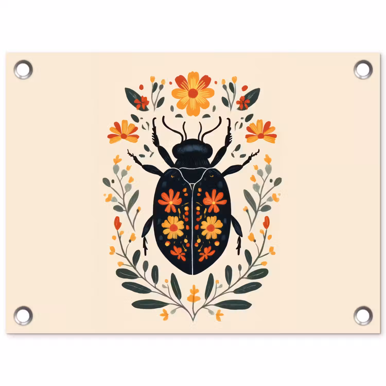 Bloemen - Oranje - Planten - Sierlijk tuinposter los doek klein -3d