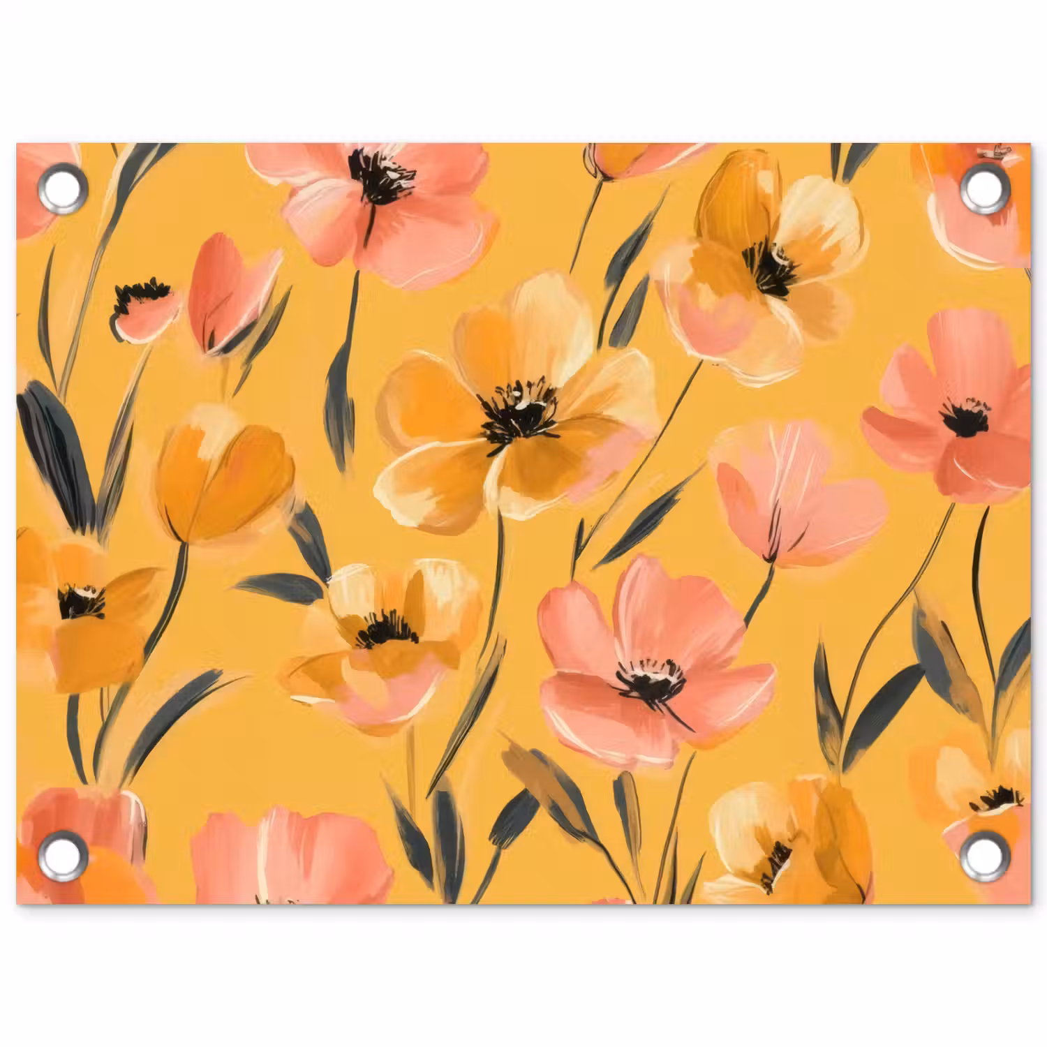 Bloemen - Geschilderd - Geel tuinposter los doek klein -3d