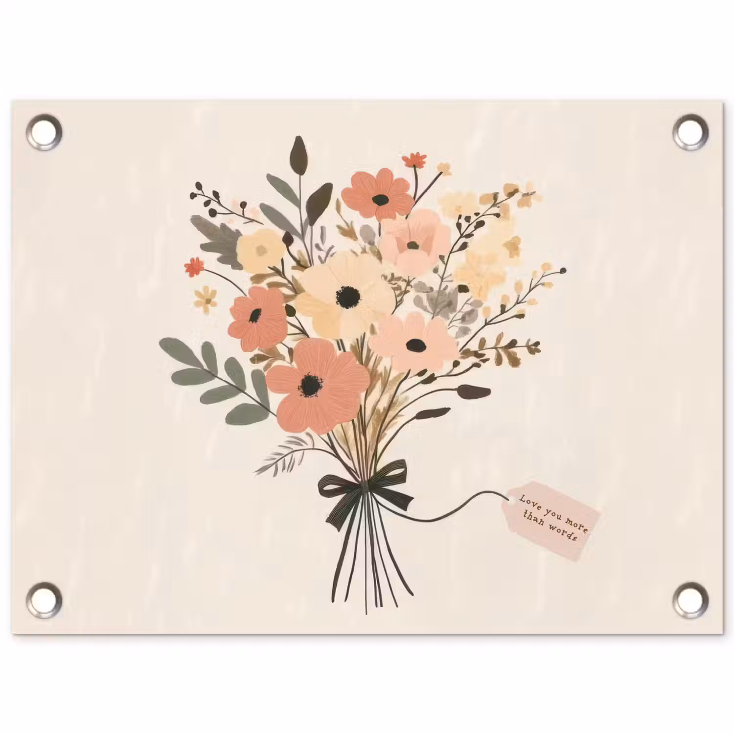 Bloemen - Quote - Beige - Lint tuinposter los doek klein -3d