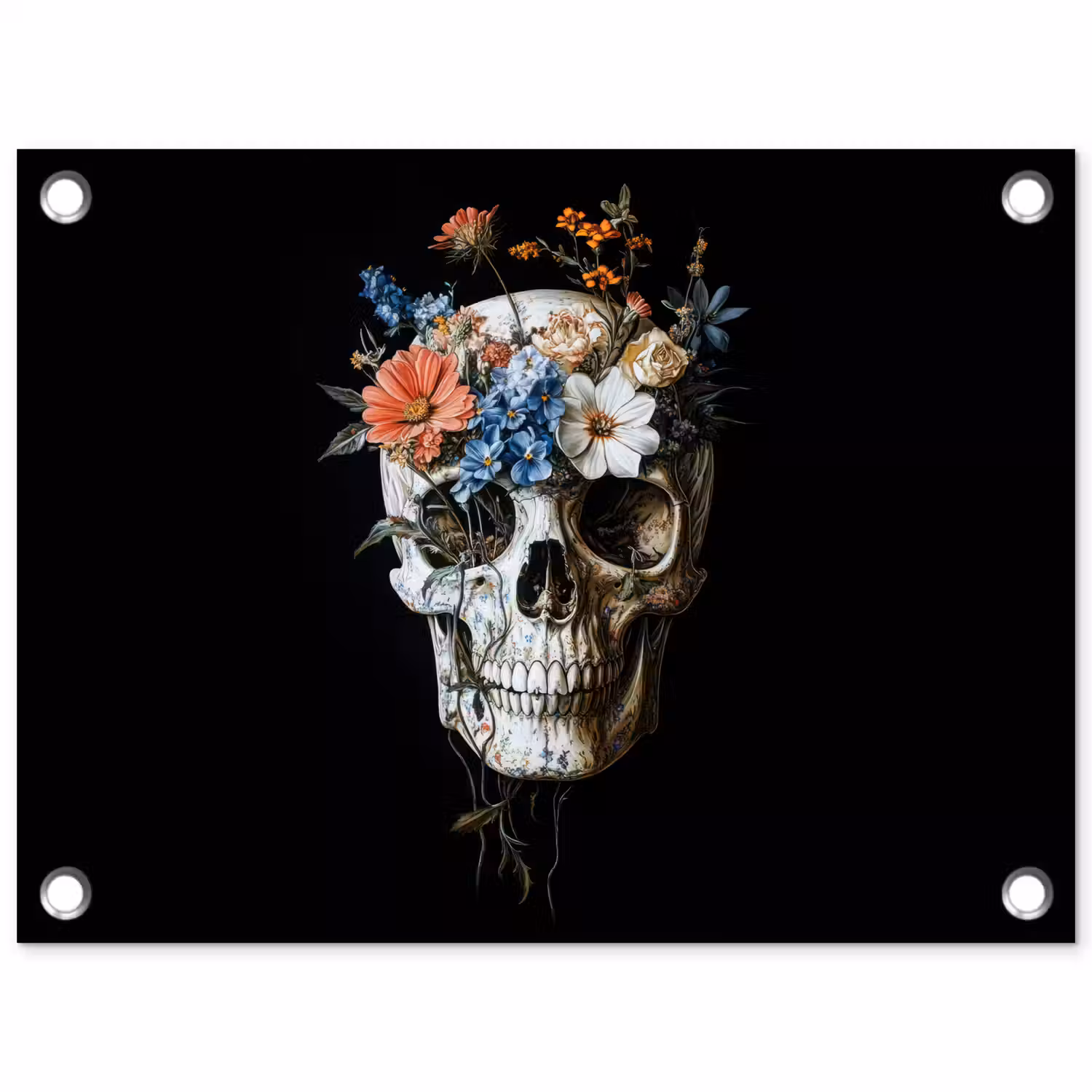 Bloemen - Schedel - Kleurrijk tuinposter los doek klein -3d
