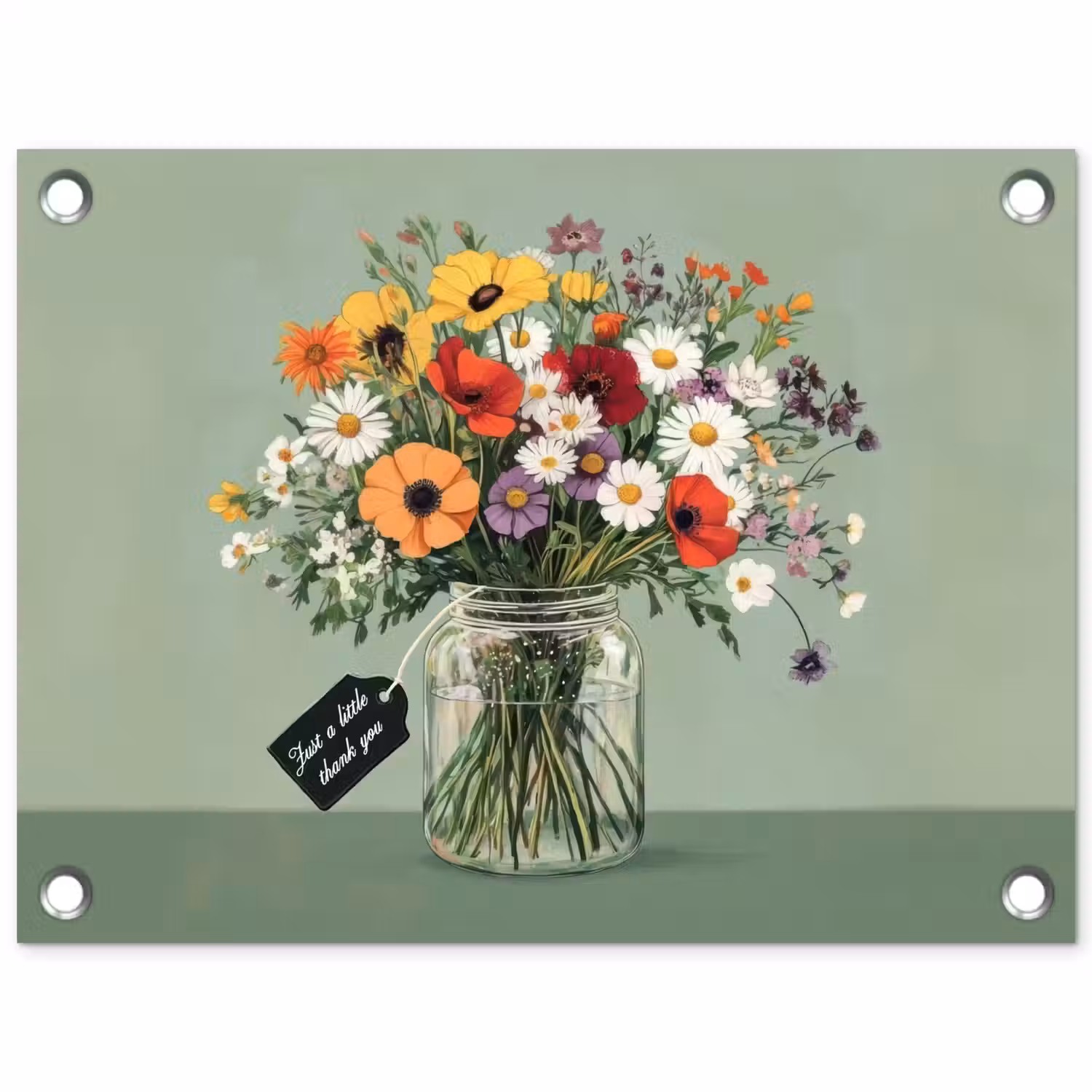 Bloemen - Vaas - Kaartje tuinposter los doek klein -3d
