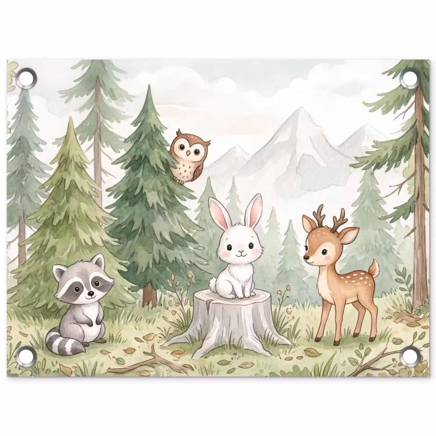 Bos - Dieren - Groen tuinposter los doek klein -3d