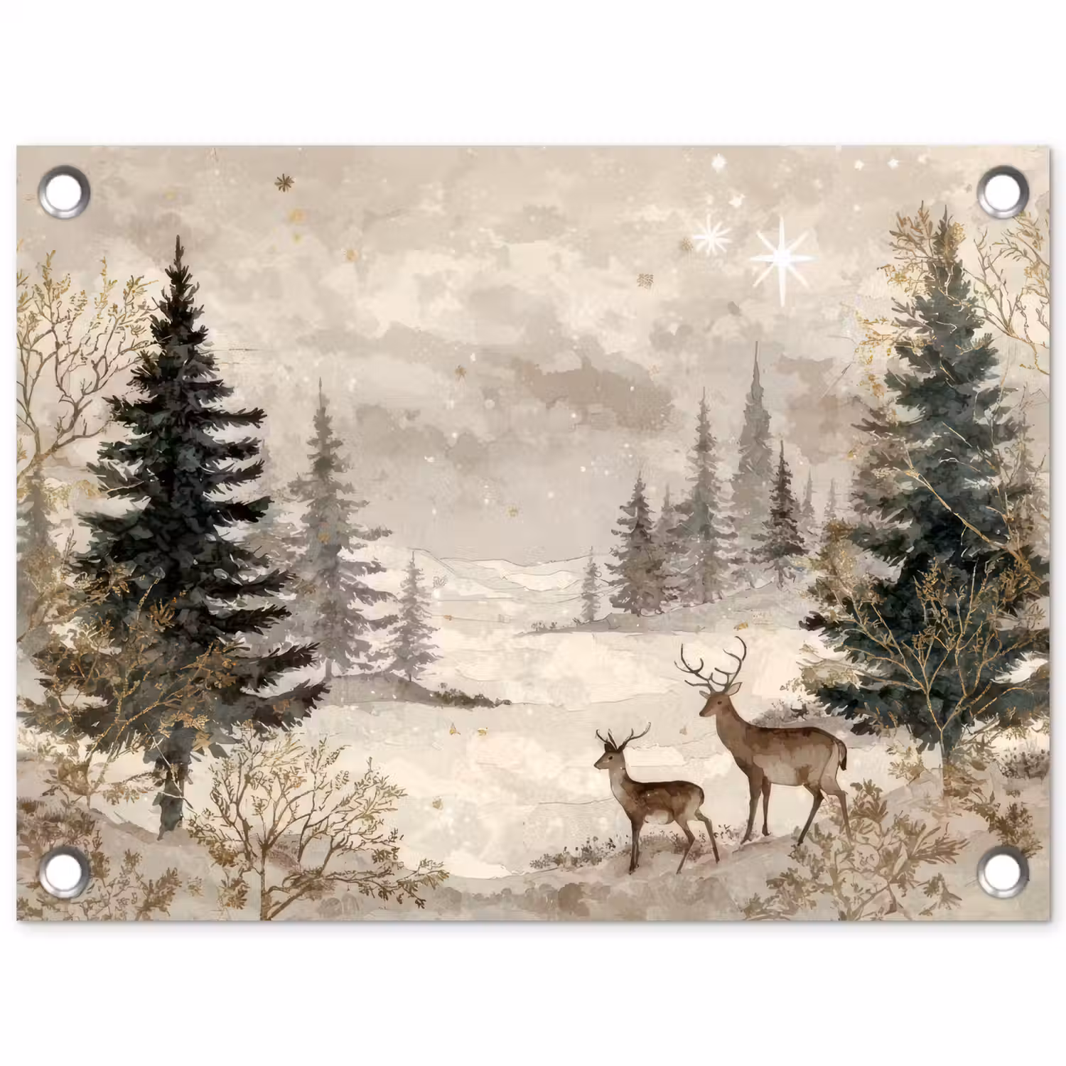 Bos - Herten - Winter - Sneeuw tuinposter los doek klein -3d