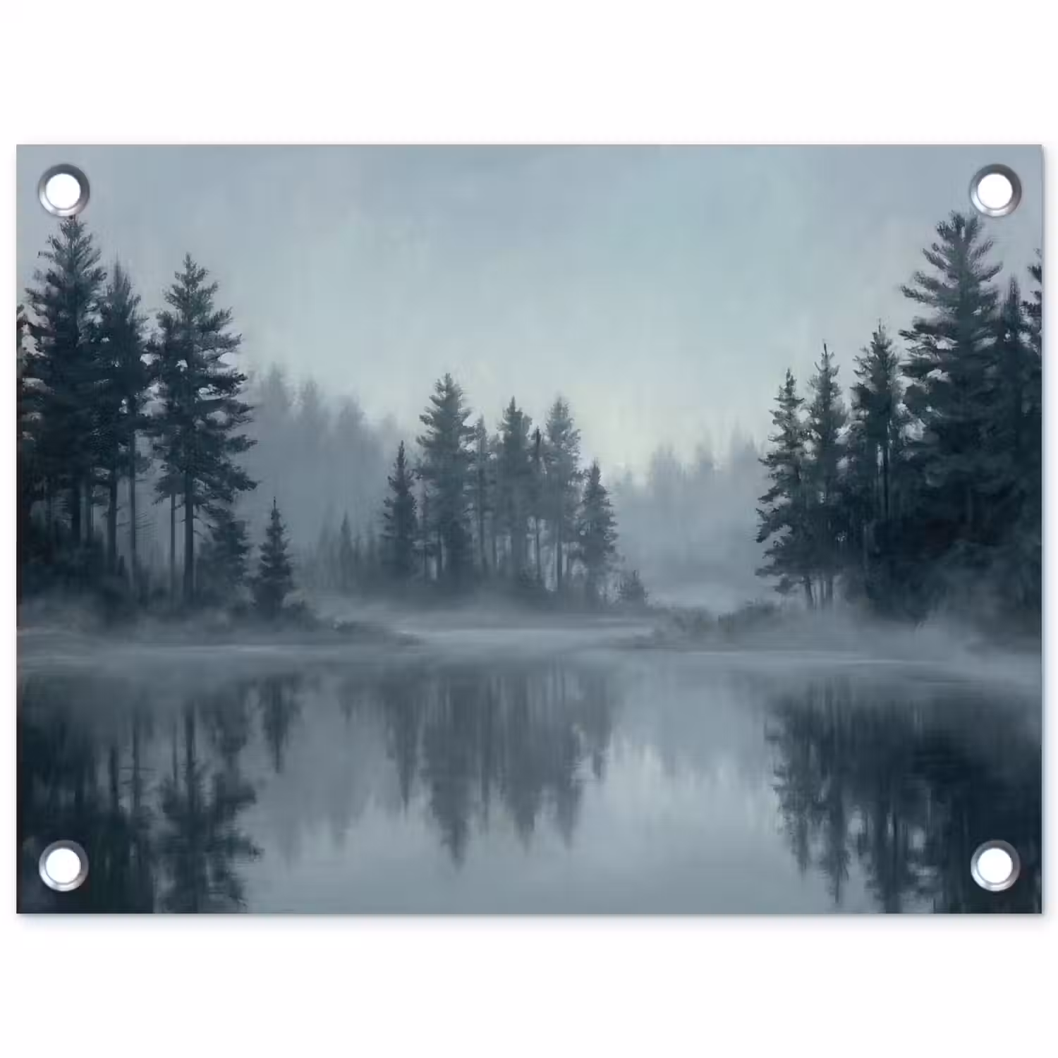 Bos - Meer - Mist - Natuur - Grijs tuinposter los doek klein -3d