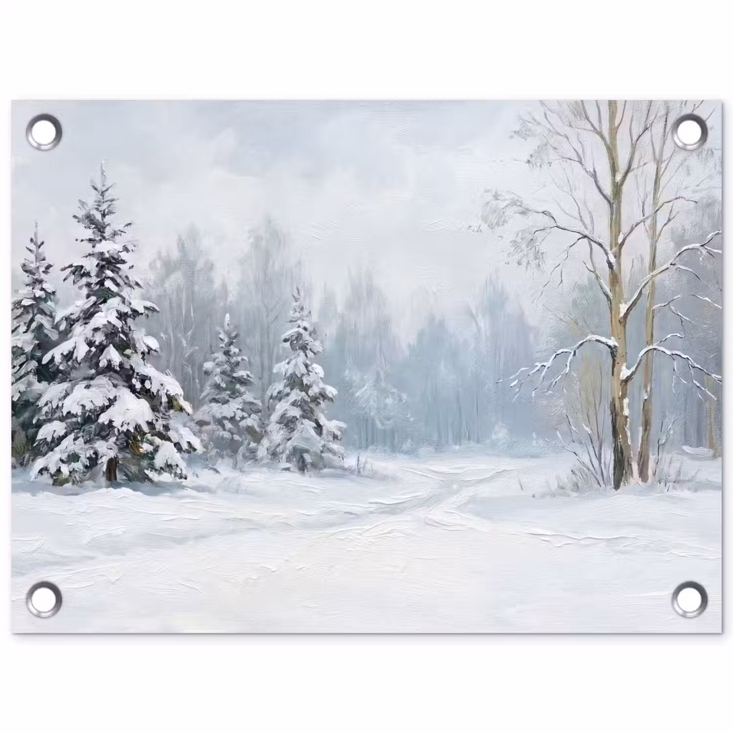 Bospad - Dennen - Sneeuw - Winter - Rustgevend tuinposter los doek klein -3d