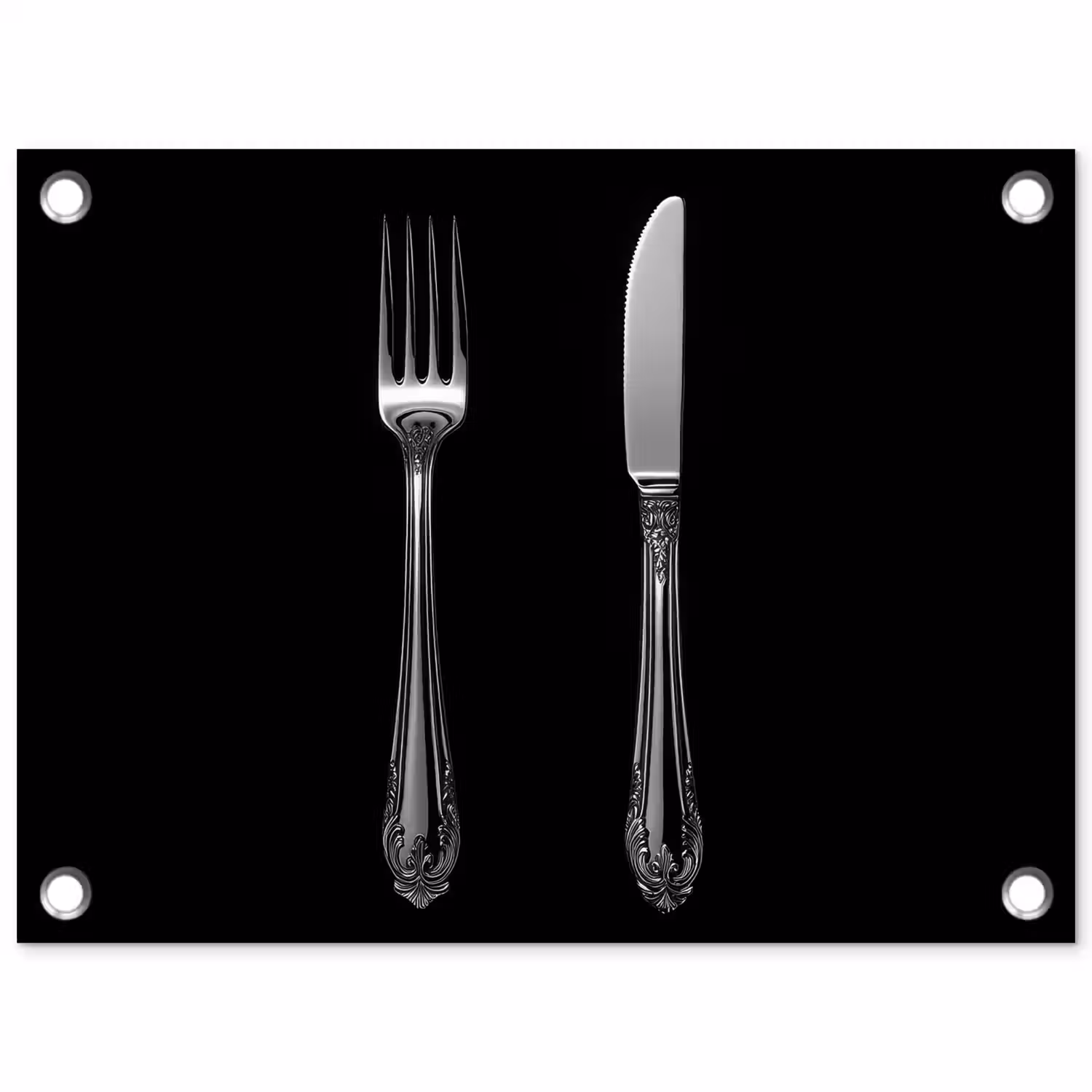 Vork - Mes - Zilver tuinposter los doek klein -3d