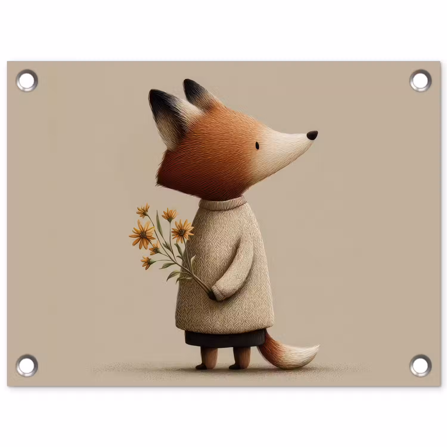Vos - Gele bloemen - Minimalistisch tuinposter los doek klein -3d