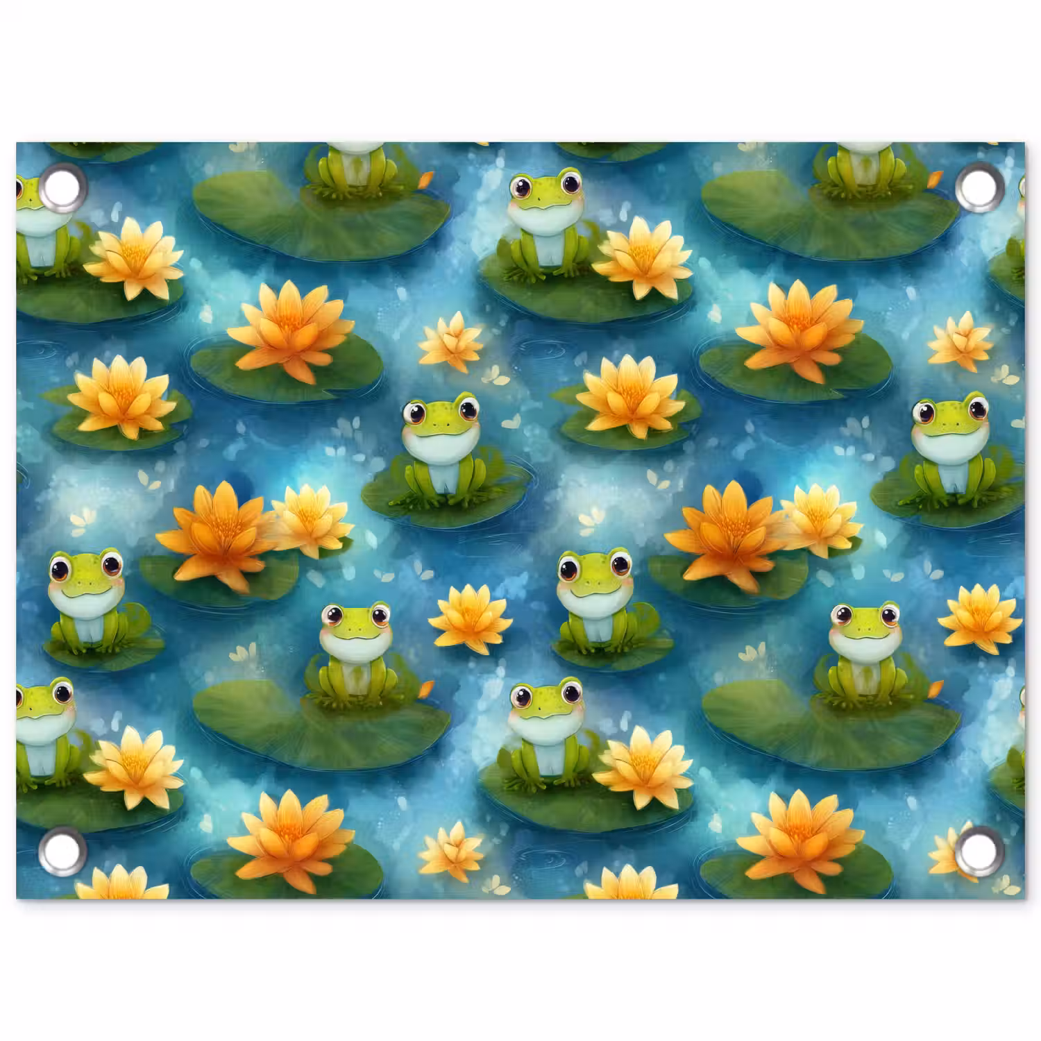 Kikker - Lelies - Groen tuinposter los doek klein 239 -3d