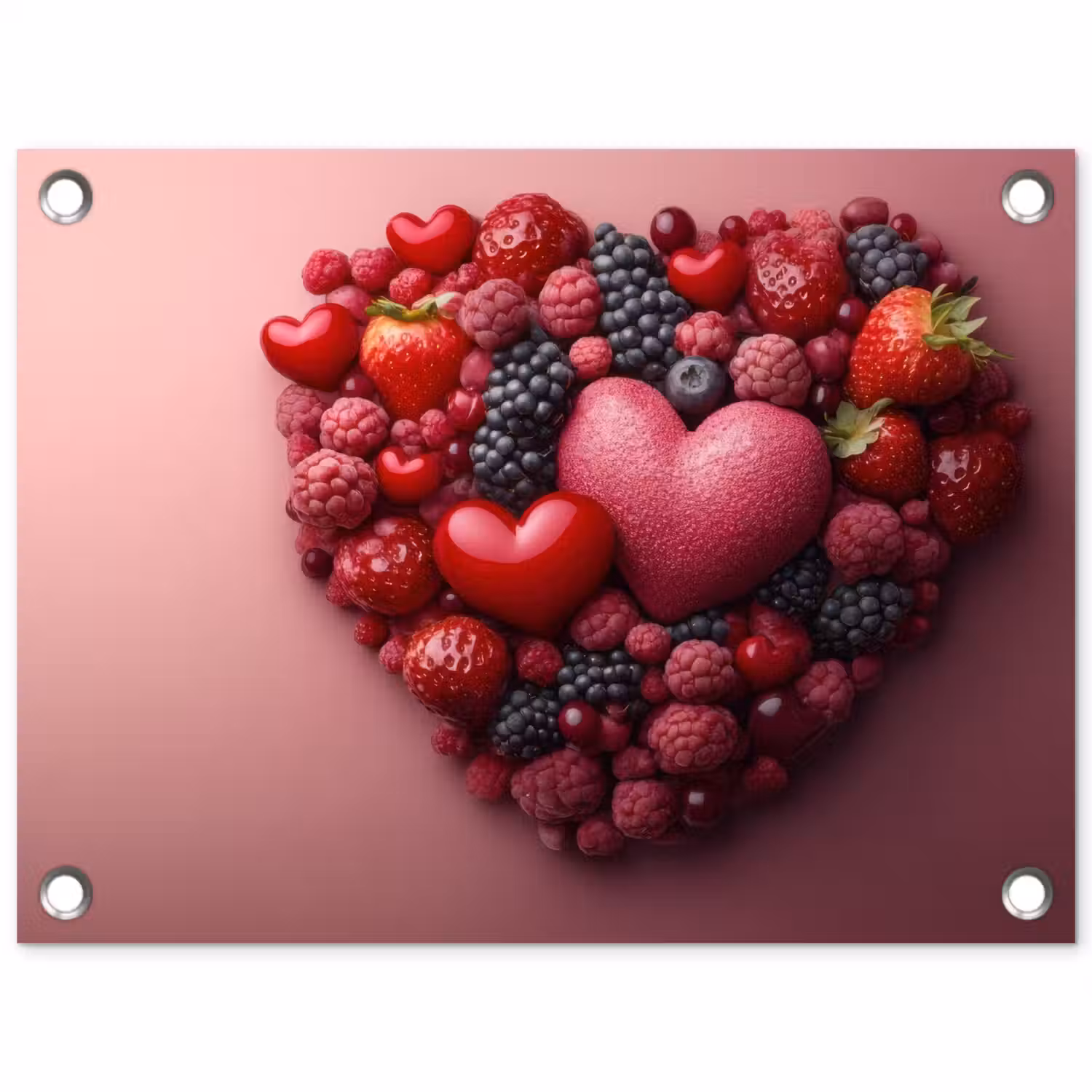 Fruit - Hartjes - Aardbeien - Frambozen - Bosbessen tuinposter los doek klein -3d