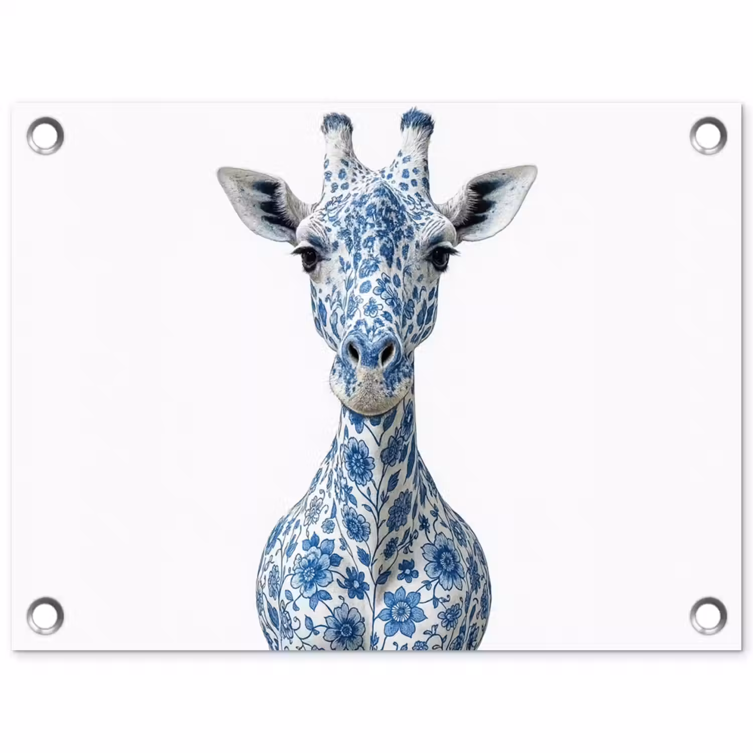 Giraffe - Delfts blauw - Dieren - Minimalistisch tuinposter los doek klein -3d