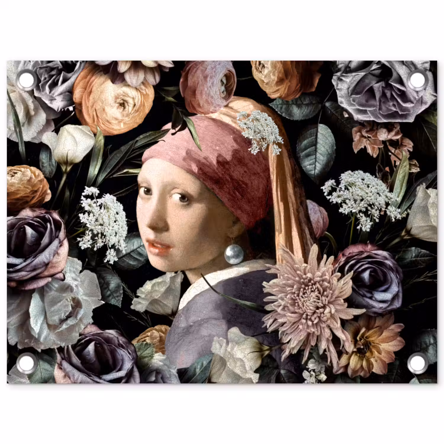 Meisje met de parel - Bloemen - Vermeer - Pastel - Kunstwerk - Schilderij - Oude meesters tuinposter los doek klein -3d