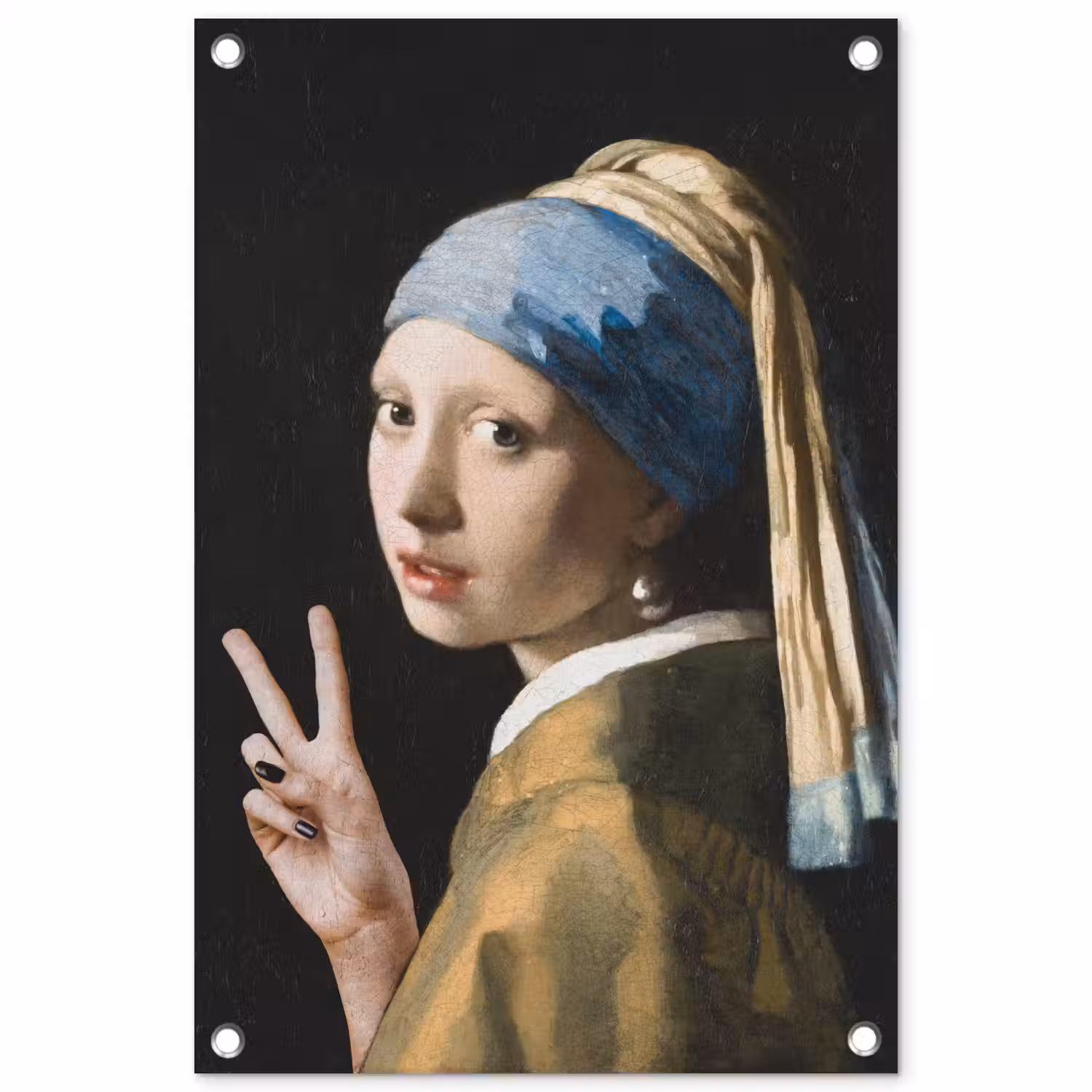 Meisje met de parel - Johannes Vermeer - Peace tuinposter los doek klein -3d