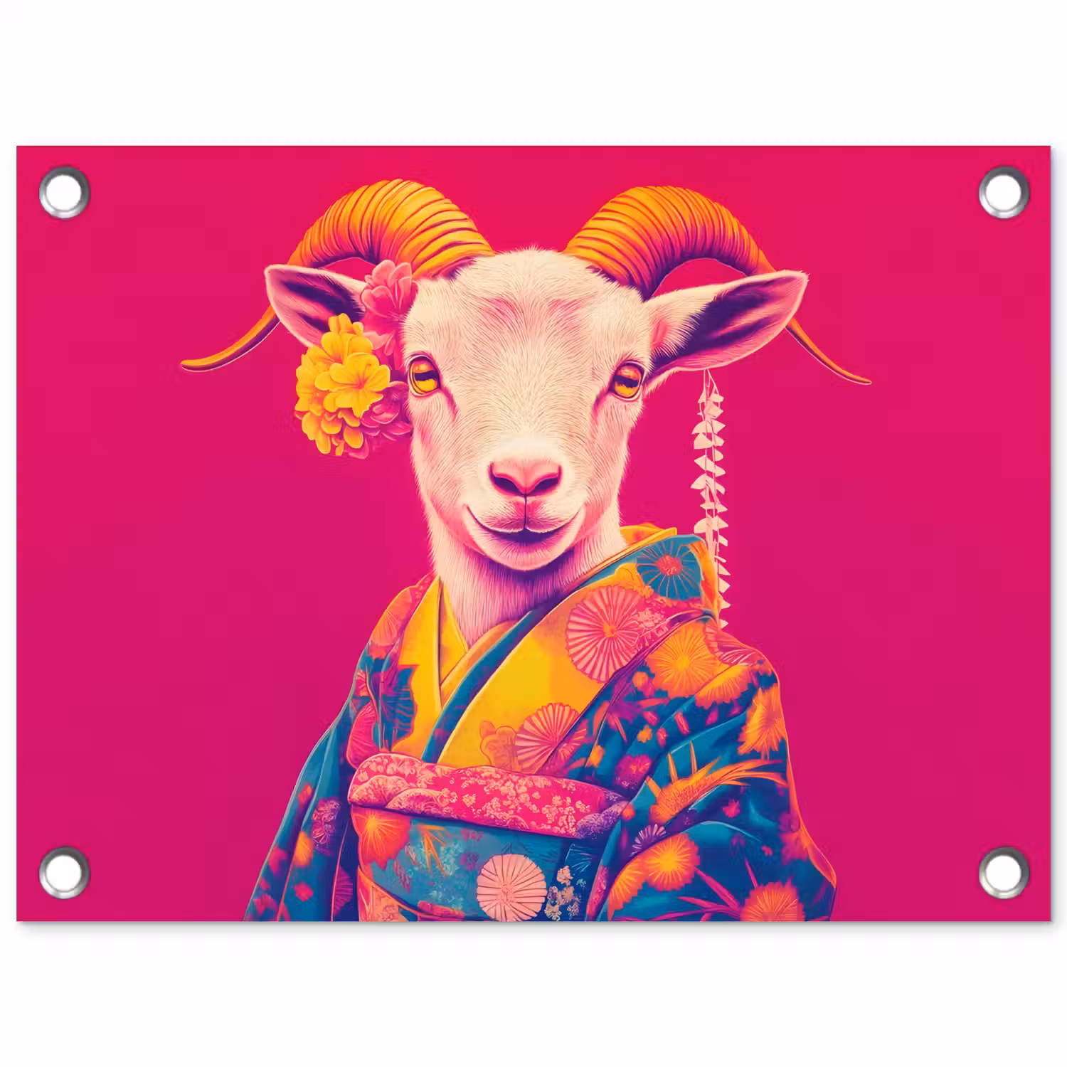 Geit - Hoorns - Kimono - Kleurrijk tuinposter los doek klein -3d