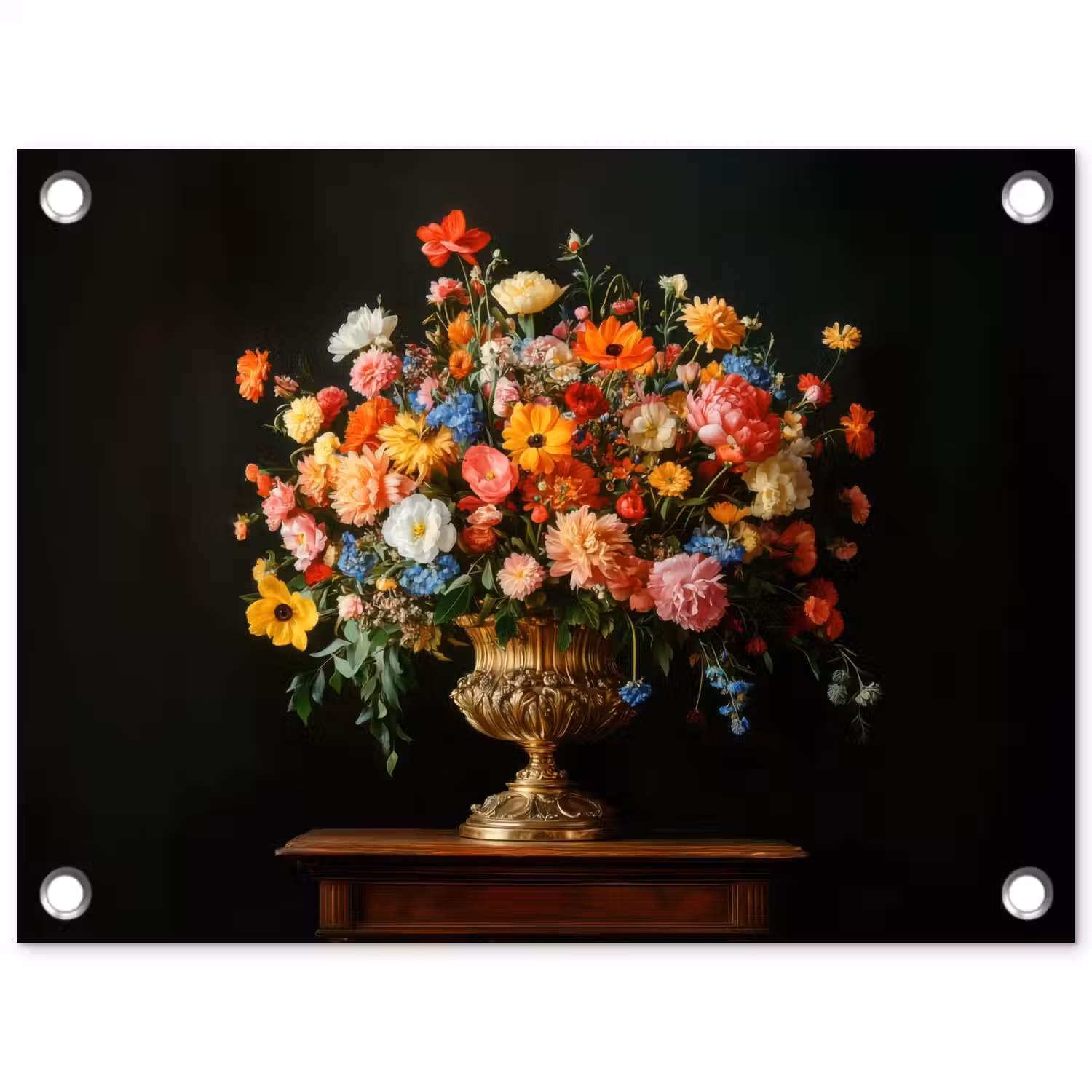 Goud - Bloemen - Kleuren - Vaas tuinposter los doek klein -3d